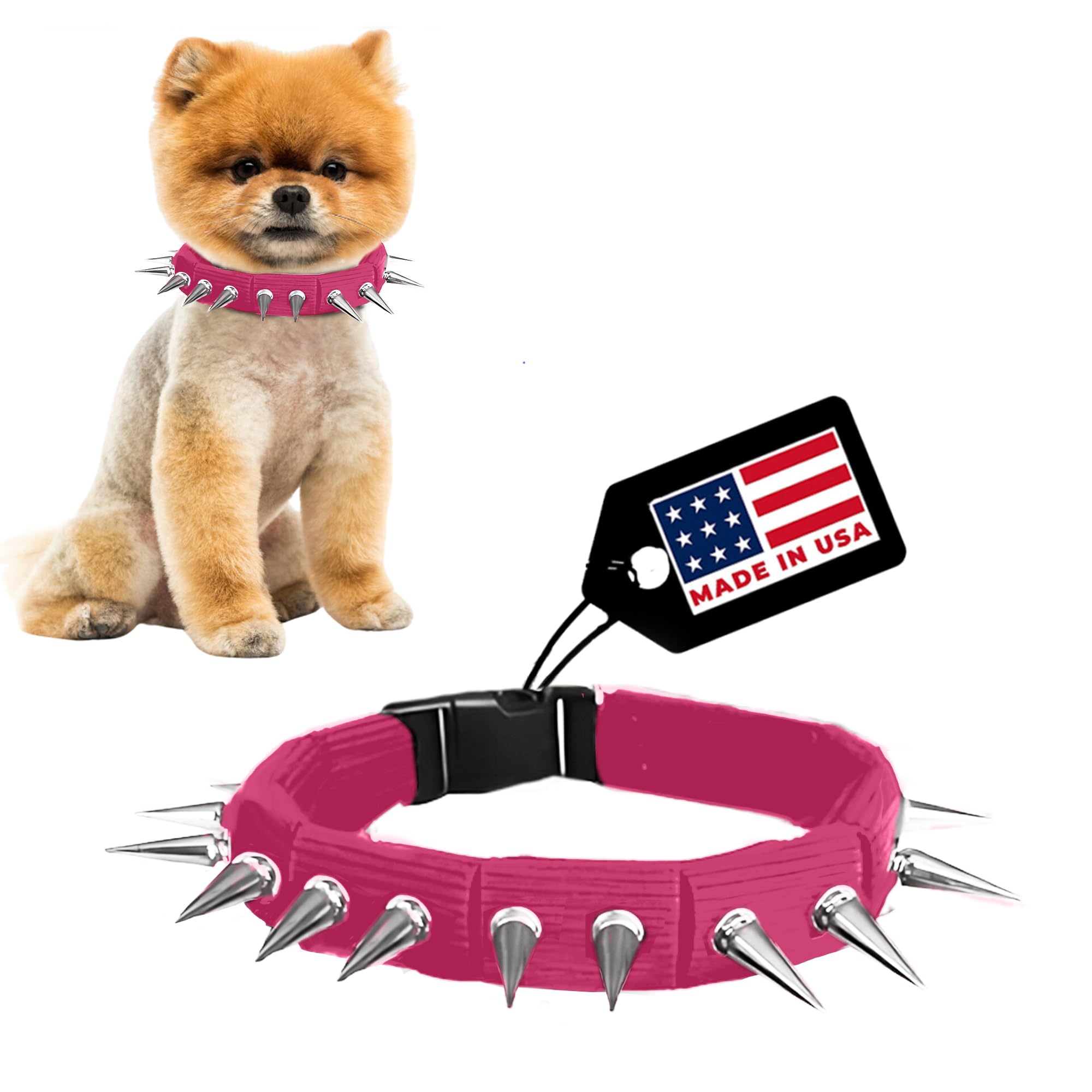 Coyotecollar Spiked Dog Collar - Pink Large Adjustable Spike And Studded Collar For Protection Against Coyotes And Aggressive Do