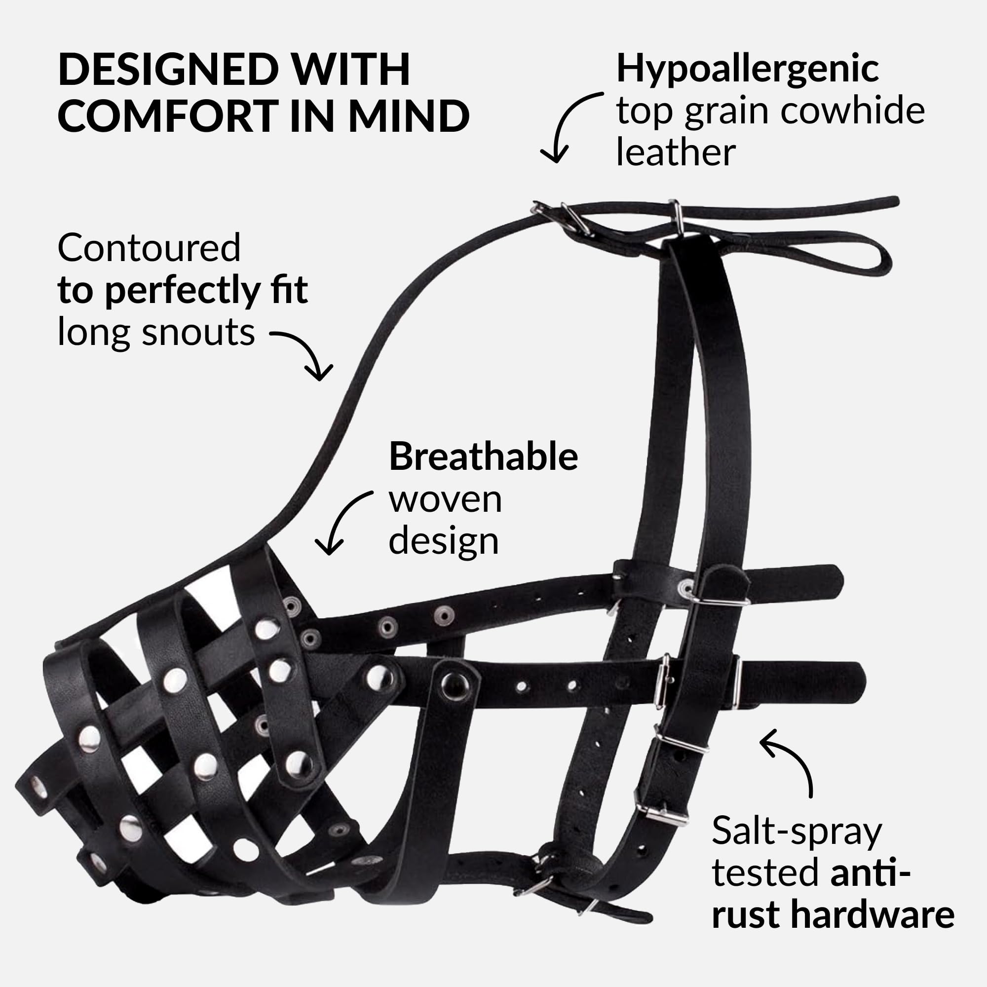 Collardirect Dog Muzzle German Shepherd Dalmatian Doberman Setter Leather Basket Medium Large Breeds Black Brown (L, Black)