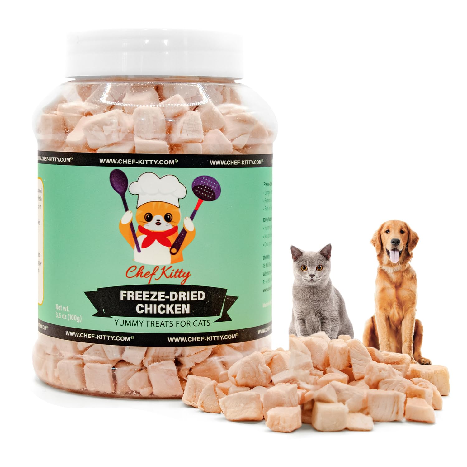 Chef Kitty Freeze-Dried Chicken Treats for Cats & Dogs - 100% Human Grade, Single Ingredient, High-Protein, Healthy Snack - No A