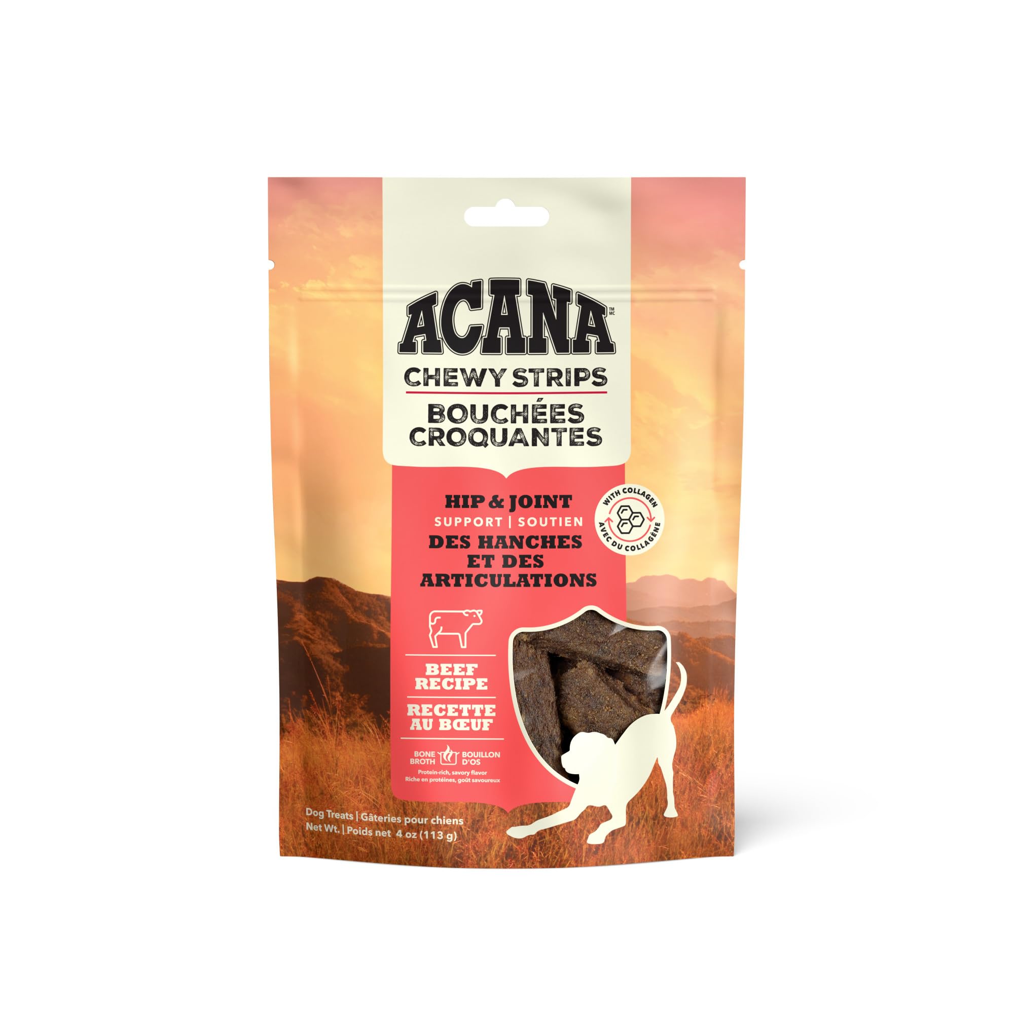 ACANA Chewy Strips Hip & Joint Support Beef Recipe, Dog Treat 4 Oz