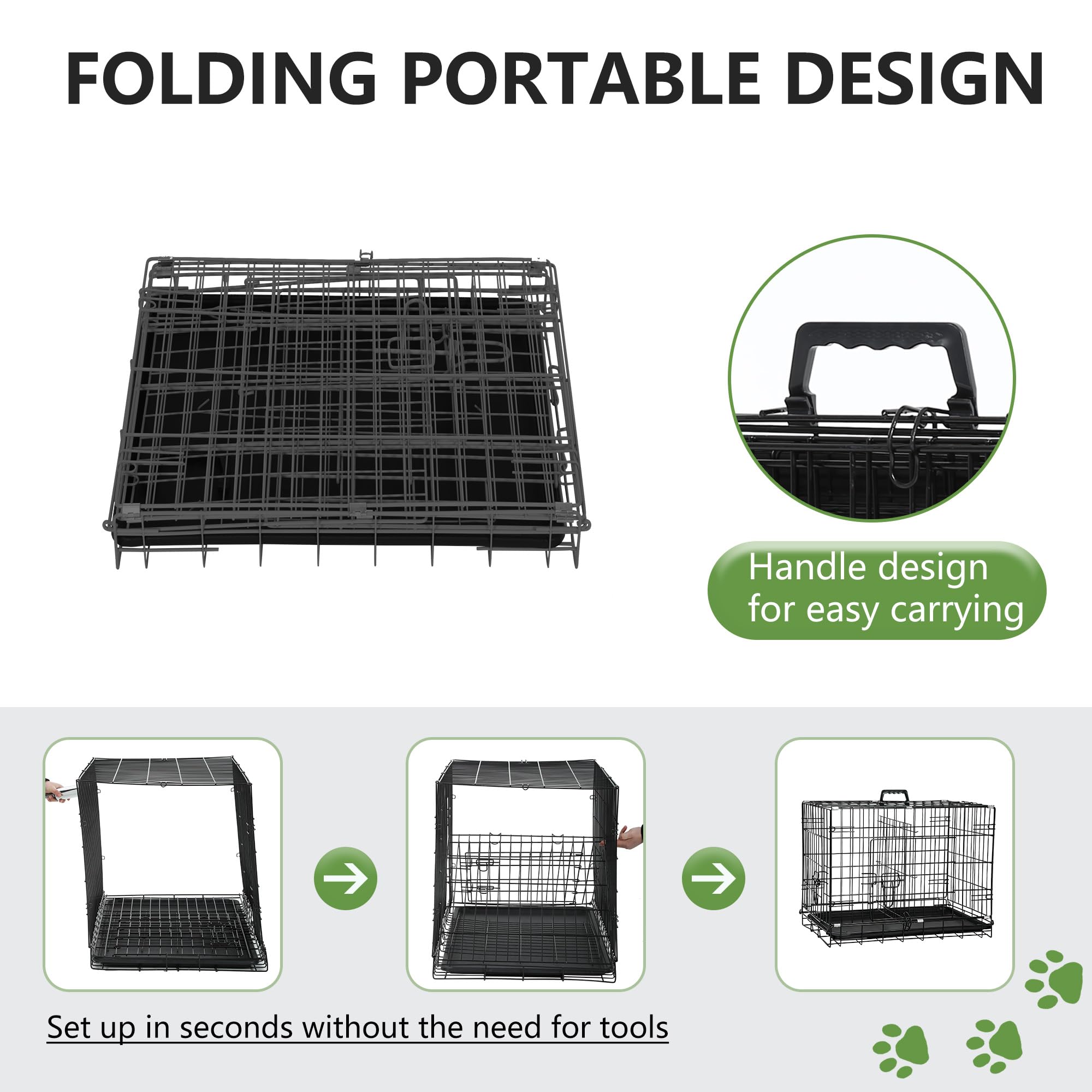 FDW Dog Crate 18-Inch Dog Cage Foldable Metal Kennel with Leakproof Tray Foldable Design Indoor Outdoor Use for Small Dogs,Dark