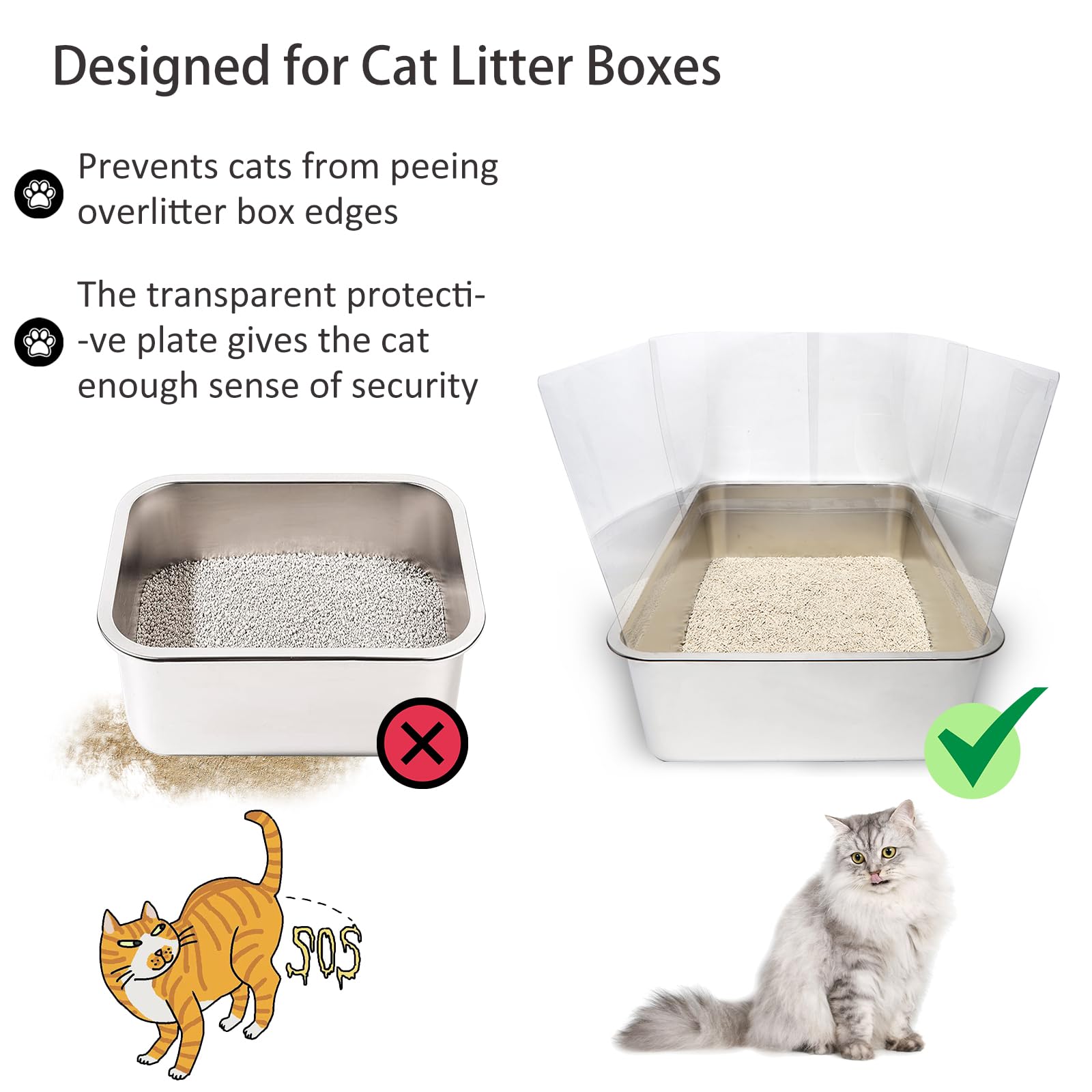 Yoiles 12Pcs Cat Litter Box Pee Shields,Transparent Easy Clean Splash Guard For Open Top Litter Pan 14.5  11.5In- Litter Box Not