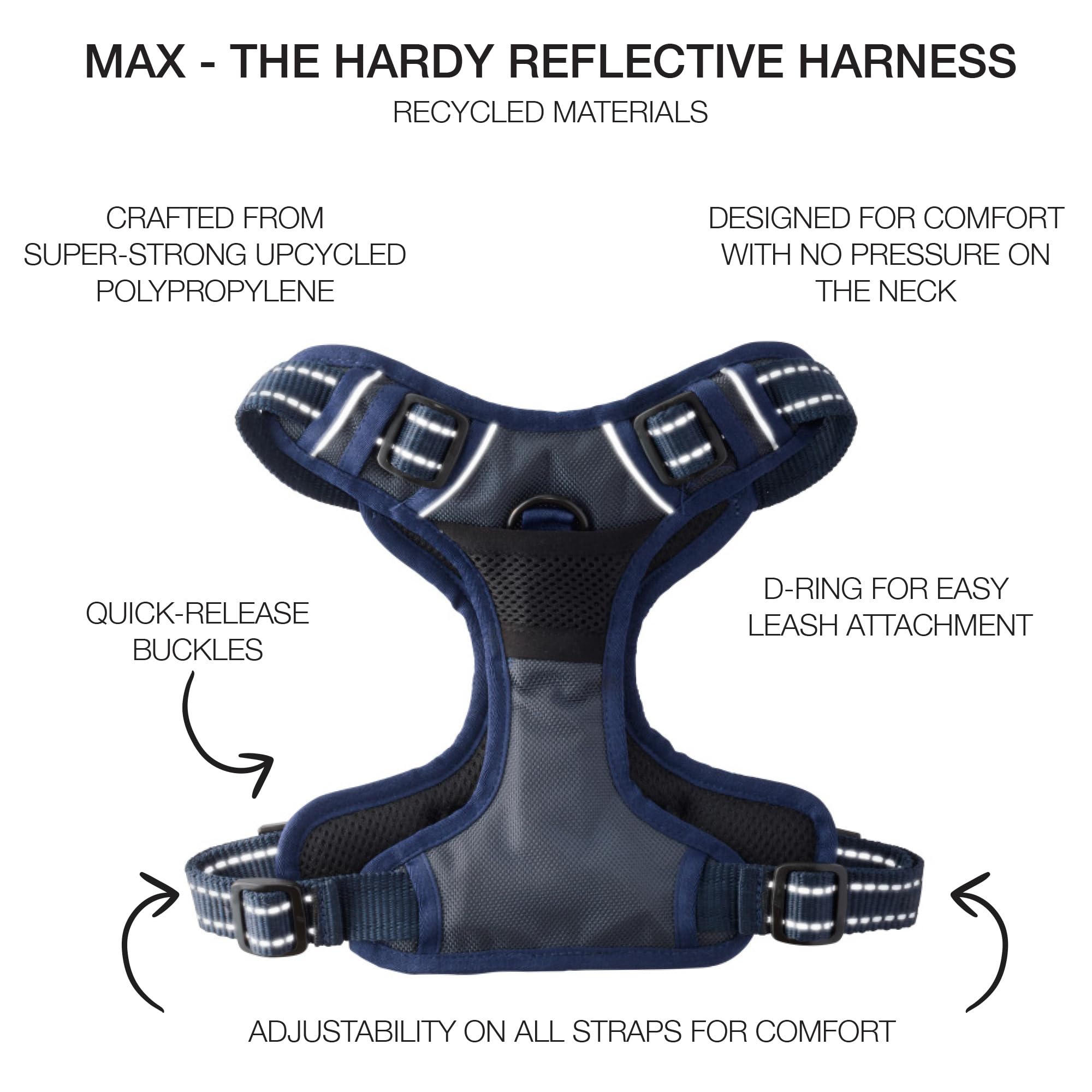 Pet Passion MAX - The Hardy Reflective Harness, Navy, X-Large