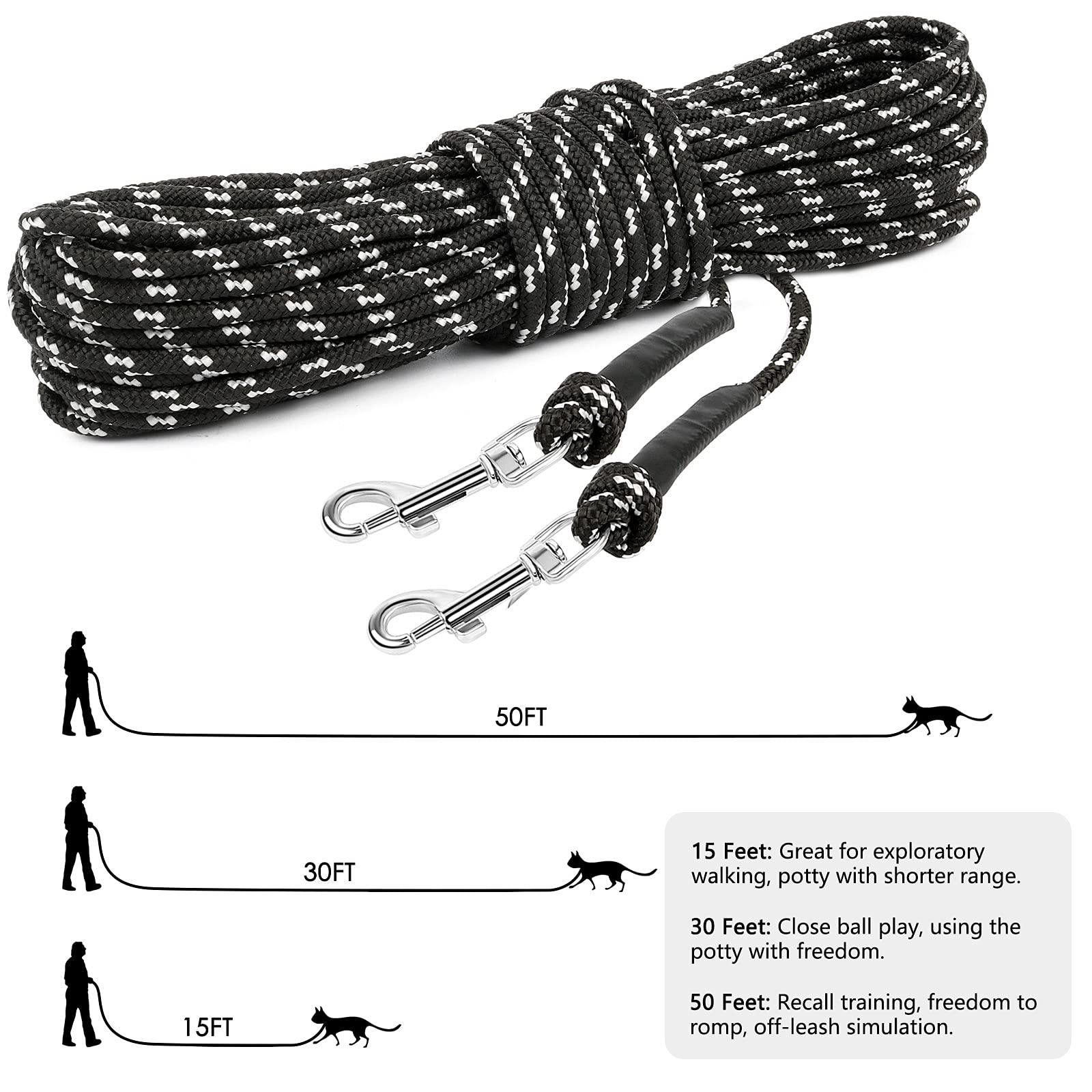 Rypet Reflective Cat Long Leash - 30 Ft Escape Proof Walking Leads Yard Long Lead Durable Safe Personalized Extender Leash Trani