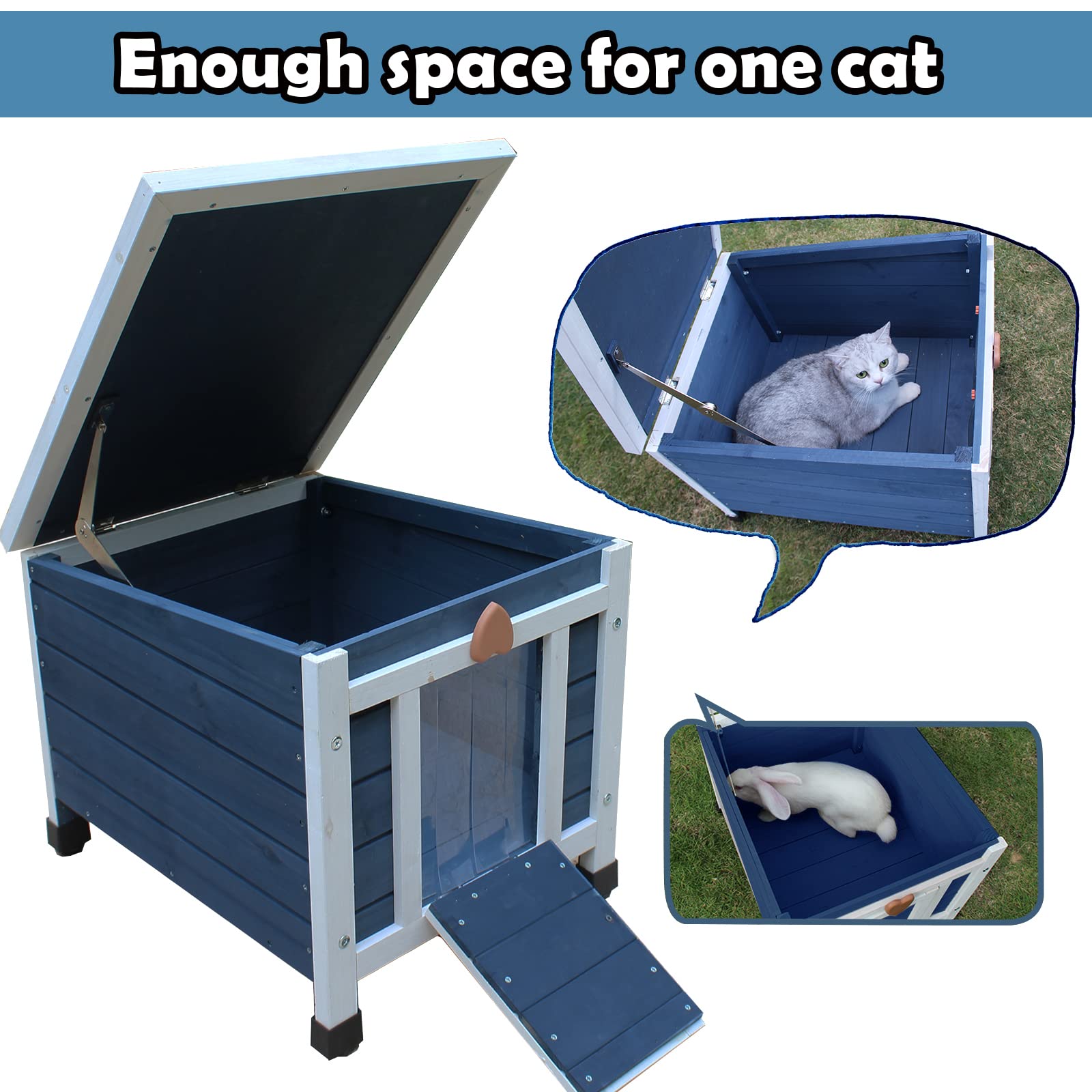 Rockever Outdoor Cat House - Weatherproof Wooden Pet Habitat for Feral Cats - Blue - Model 2025B