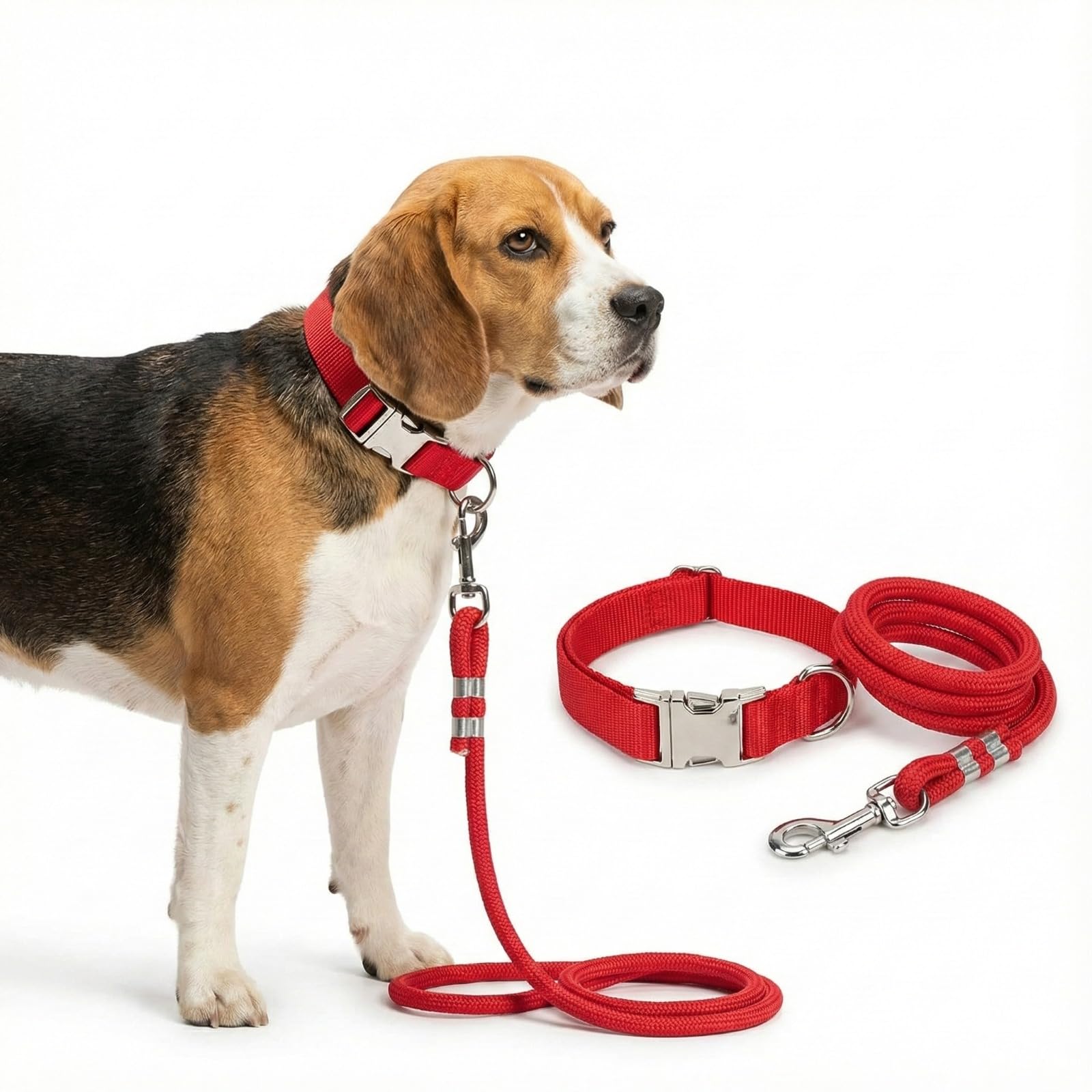 As Toys Dog Collar And Leash Rope Combo Set, Adjustable Product For Puppies & All Breeds (Red, Large)