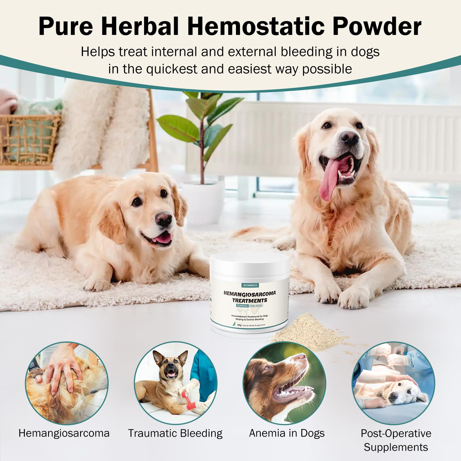 Quick Stop Bleeding for Dogs, Natural Yunnan Sanqi Powder for Hemangiosarcoma, Hemoabdomen, Pericardial Effusion, Cancer Bleedin