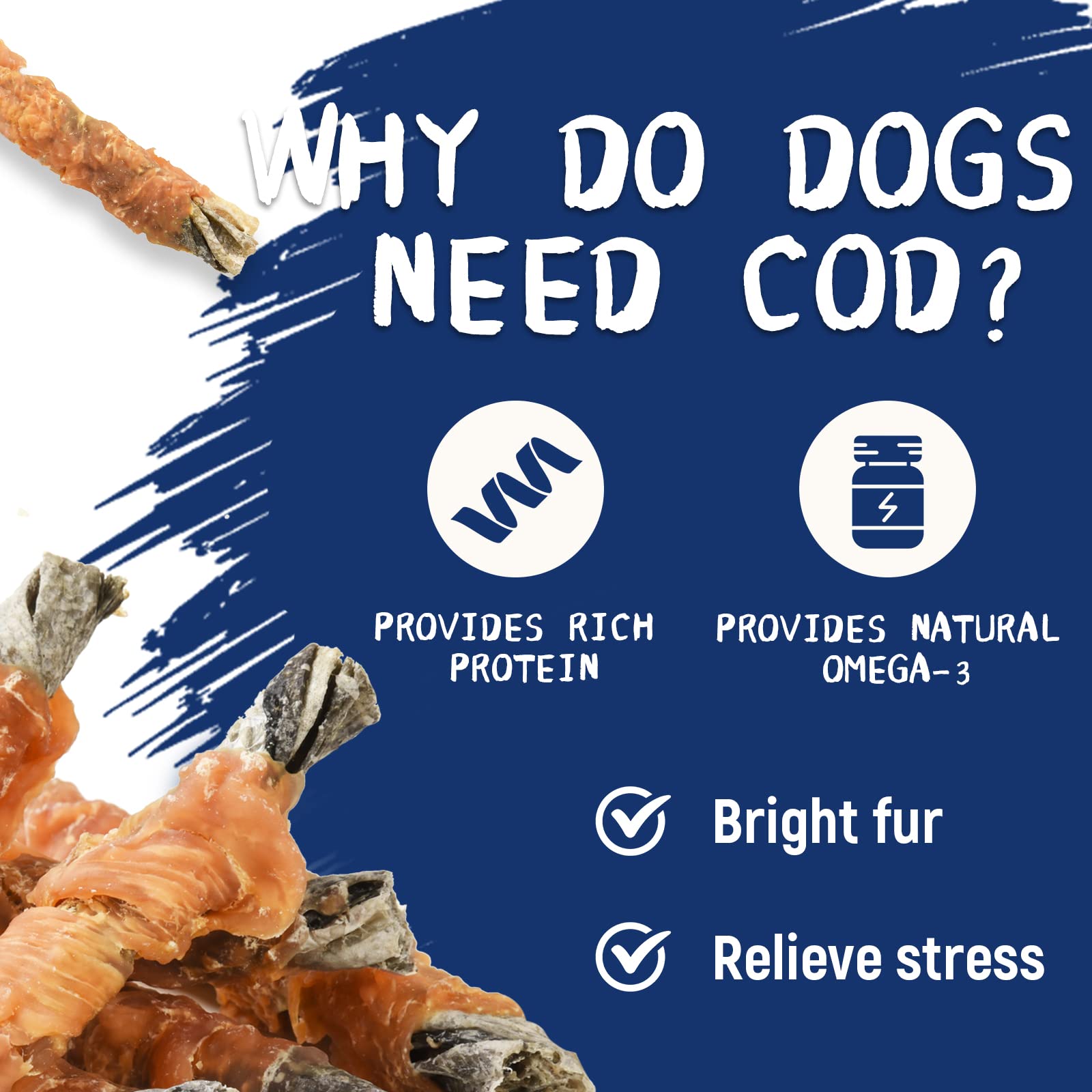 PAWUP Dog Treats - Chicken Wrapped Cod Skins, Rawhide-Free Fish Chews for Medium Dogs, 12.5 oz