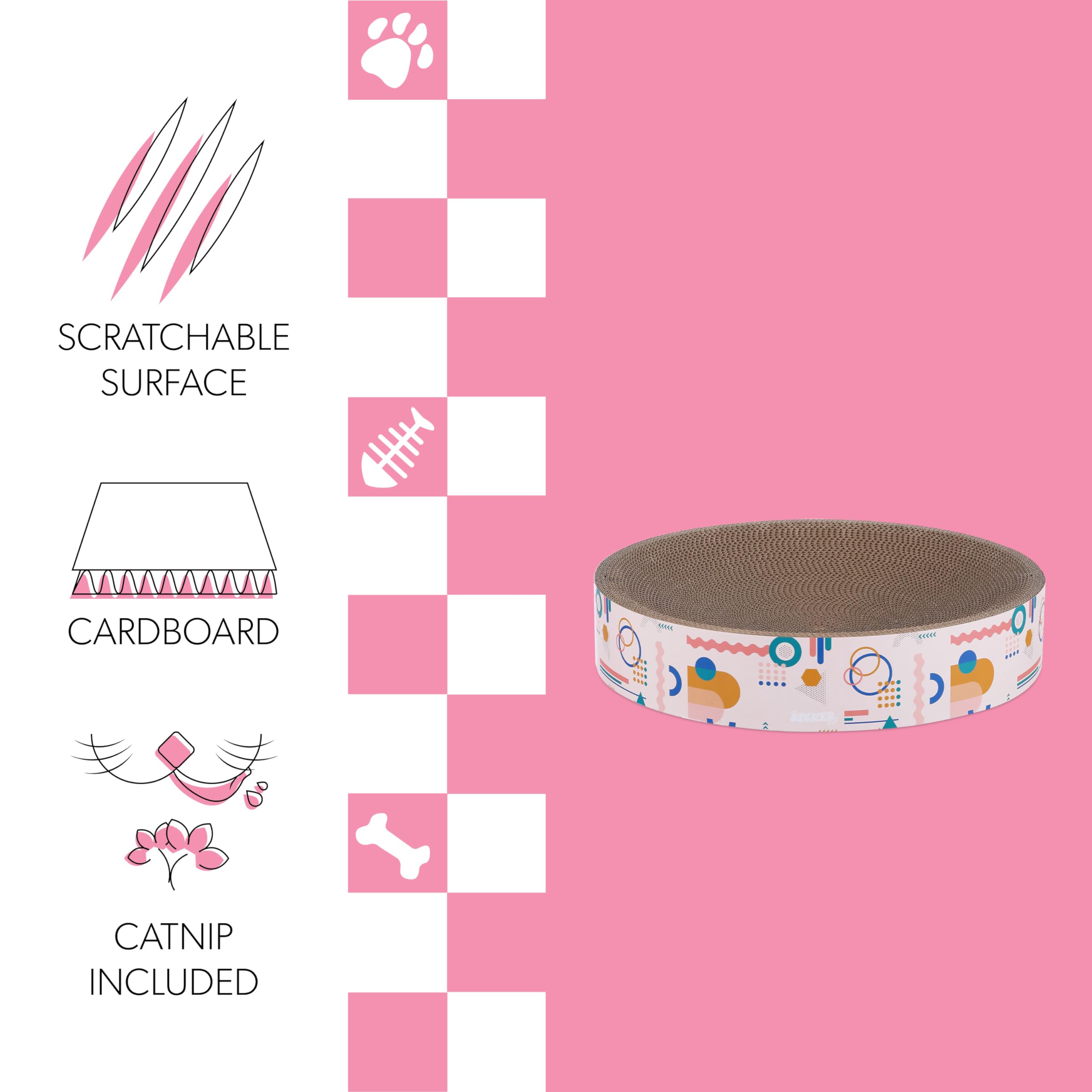 The Licker Store Csr1010A Nelson 20.13'' Modern Cardboard Round Bowl Cat Scratcher With Catnip, Light Pink/Multi
