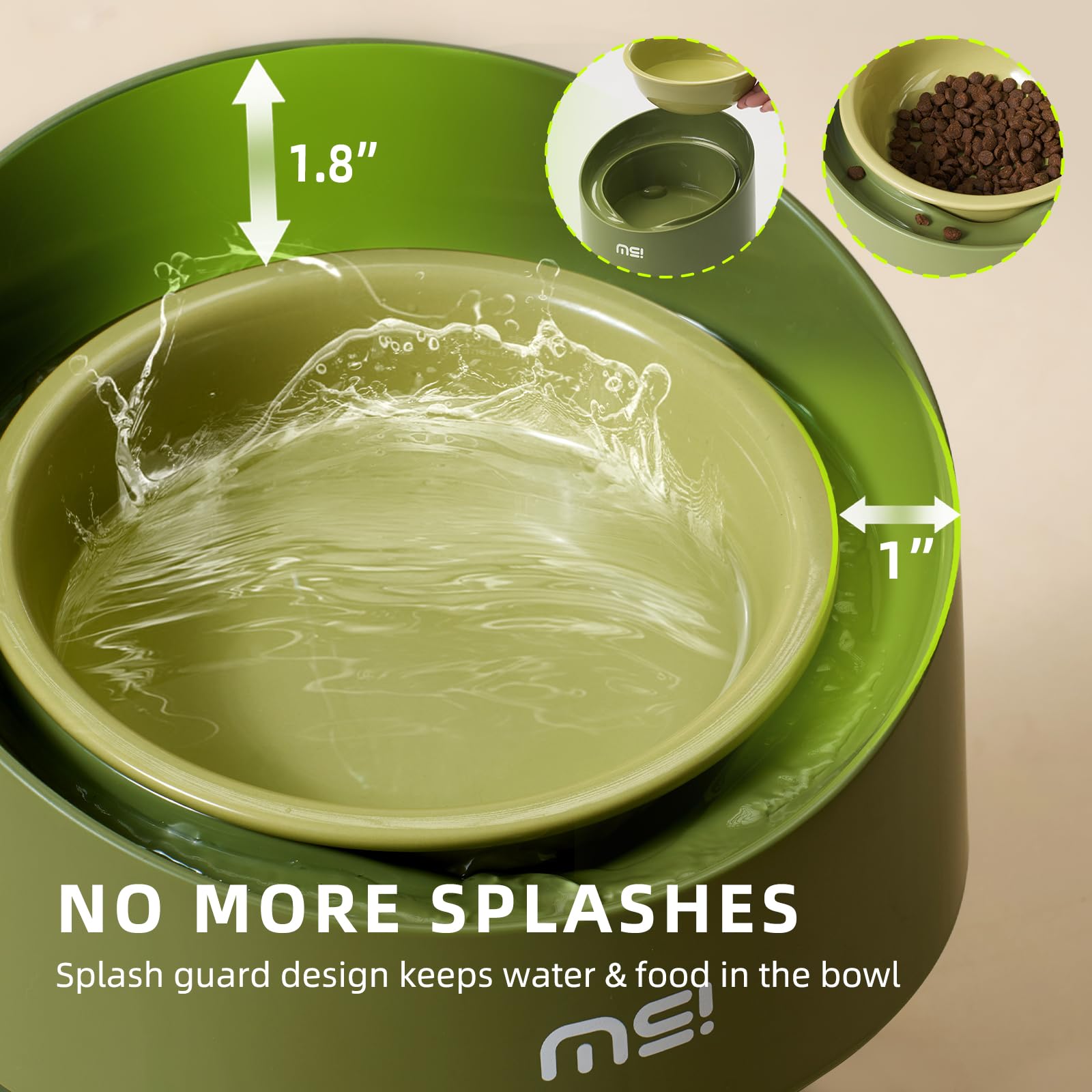 MS!MAKE SURE Ceramic Elevated Cat Bowls with Wooden Stand, Adjustable Raised Pet Bowls for Small Dogs & Cats, Anti - Slip Rubber