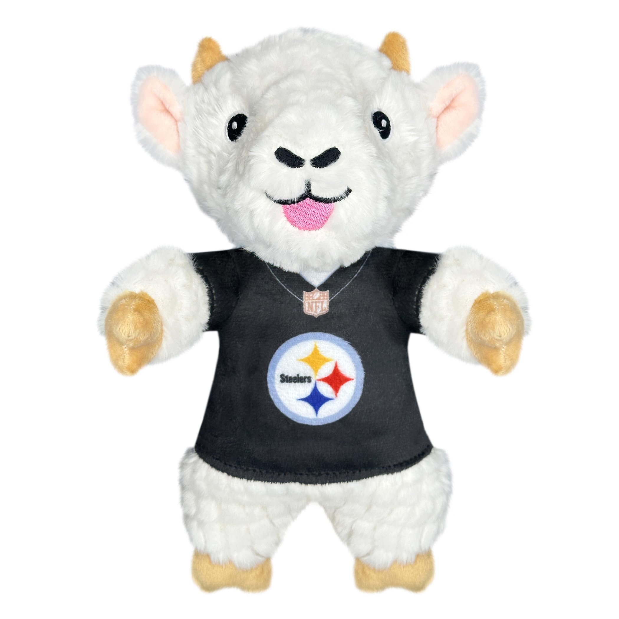 Pets First NFL Pittsburgh Steelers Goat Plush Toy for Dogs and Cats with Squeaker, Wearing a Team Jersey! Fun & Sporty Goat Shap