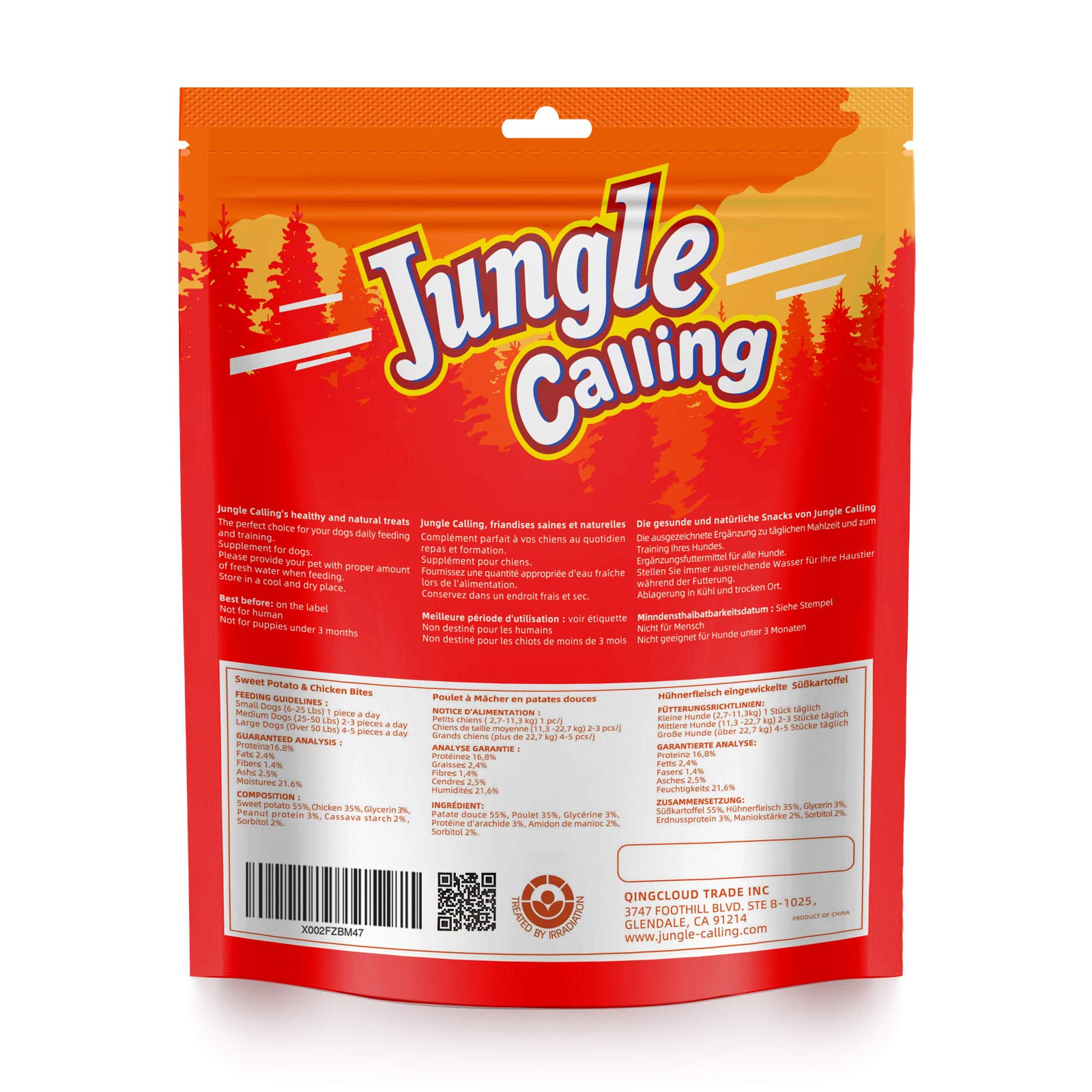 Jungle Calling Dog Treats, Skinless Chicken Wrapped Sweet Potato, Gluten and Grain Free, Chewy Dog Bites for Balanced Nutrition,