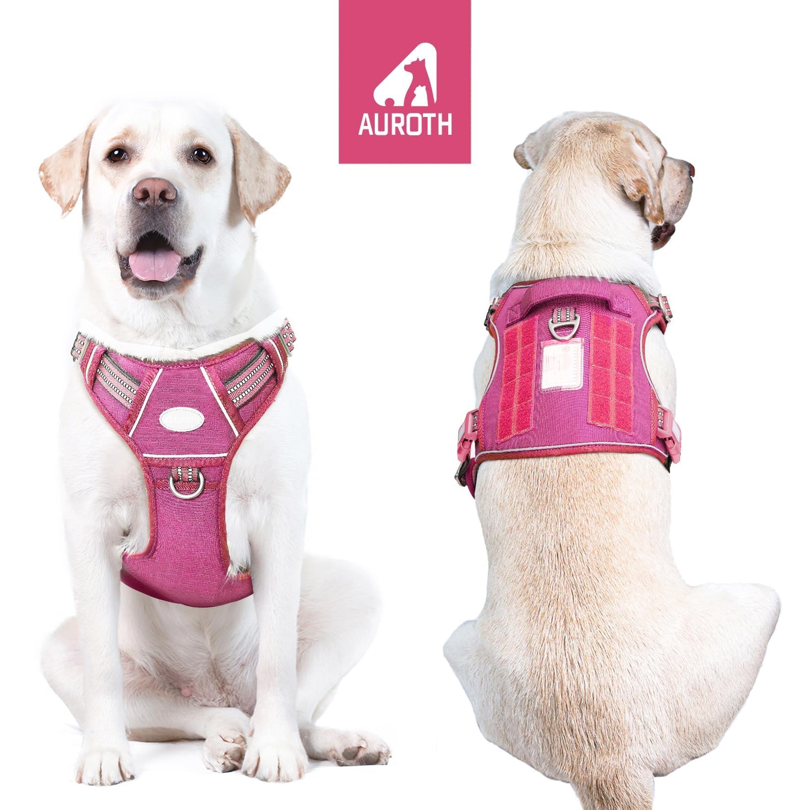 AUROTH Tactical Dog Harness for Large Dogs, No Pull, Adjustable, Reflective, Nylon, Size L, Rose Red