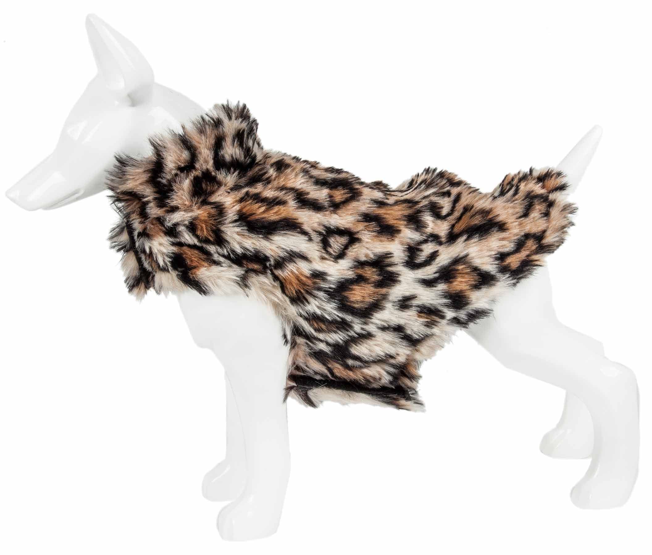 Pet Life ® Luxe 'Lab-Pard' Dazzling Leopard Patterned Mink Fur Dog Coat - Dog Jacket with Easy Hook-and-Loop Belly enclosures - Winter Dog Coats for Small Medium Large Dogs