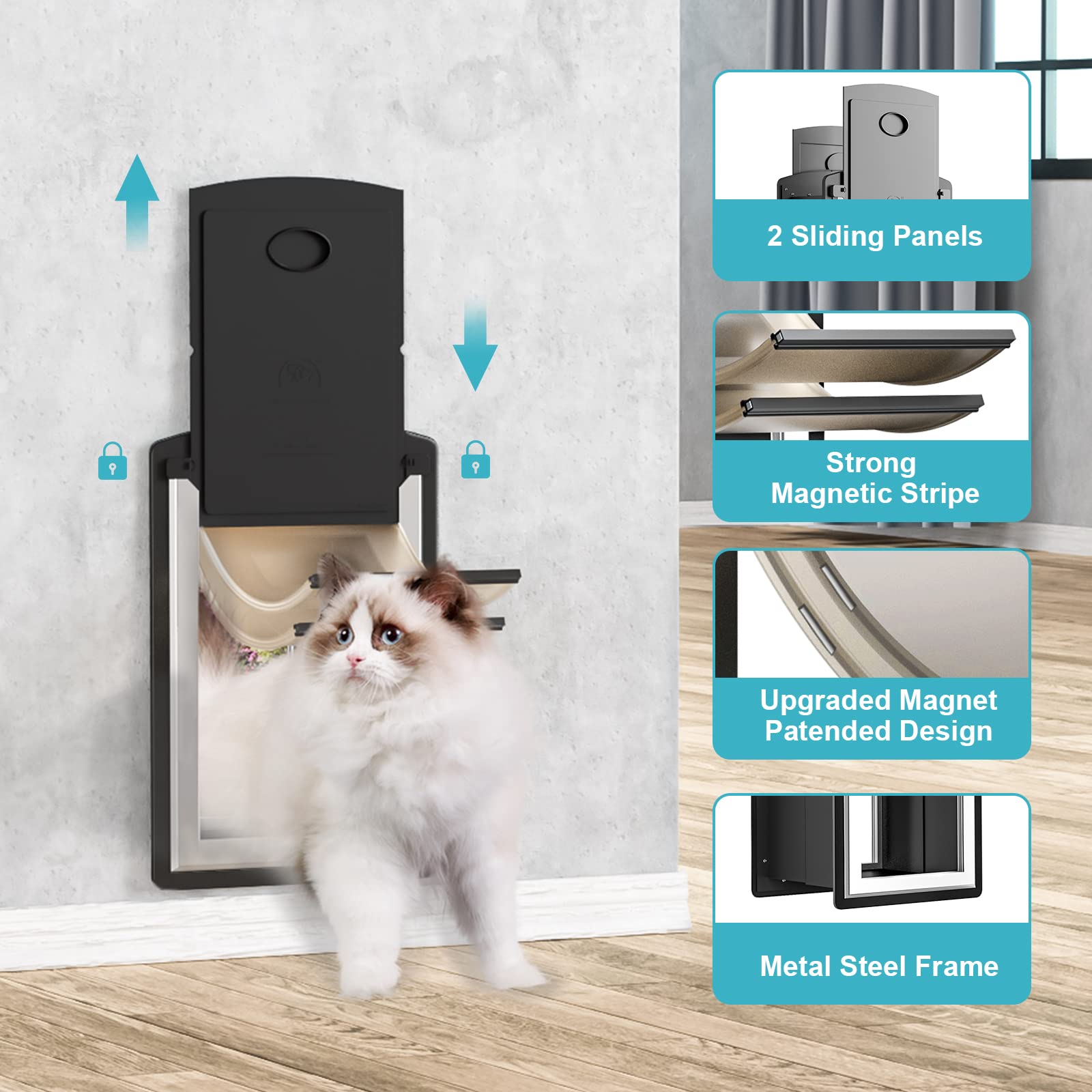 Clawjaw Doggy Door For Wall, Metal Frame And Telescopic Tunnel Pet Door, Double-Sided Wind Deflector And Magnetic Flaps, Easy To