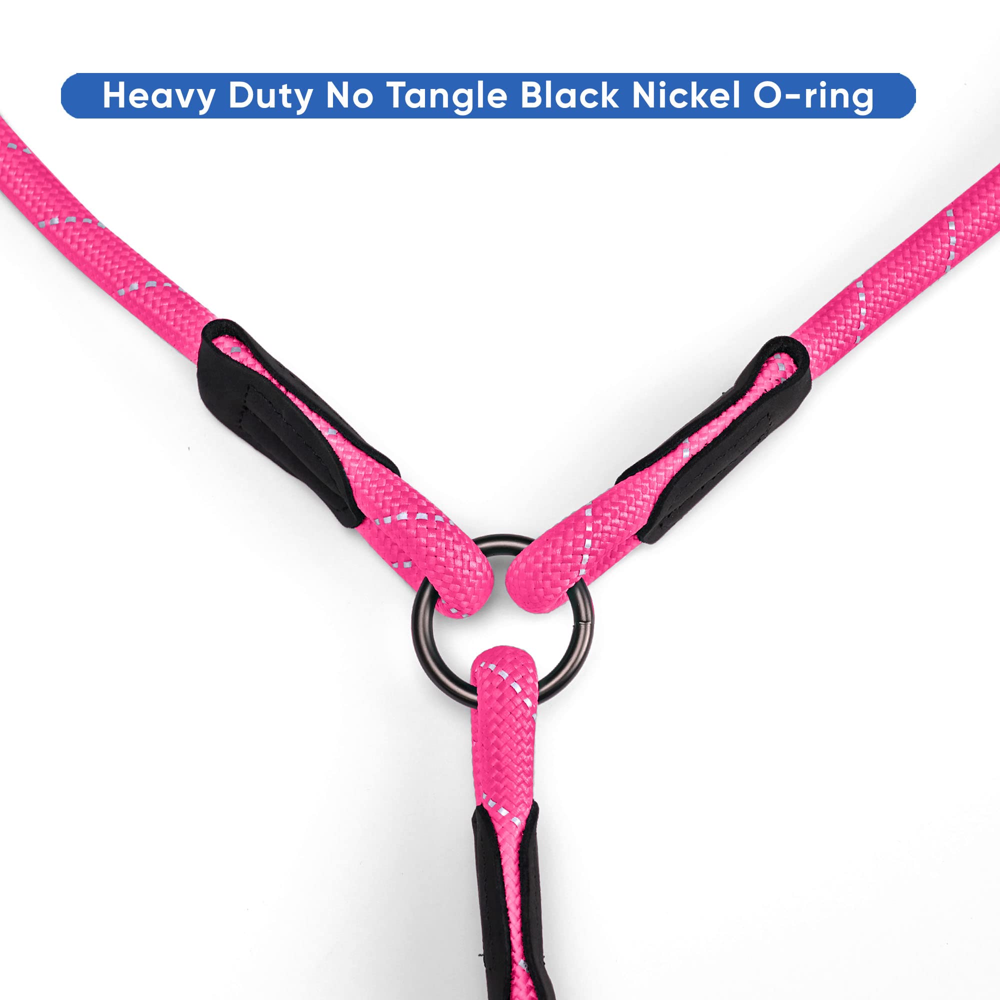 Pawtitas Double Leash for 2 Dogs - 6ft, Medium/Large, Pink, Shock Absorbing, Reflective, Comfortable Walking & Training Rope