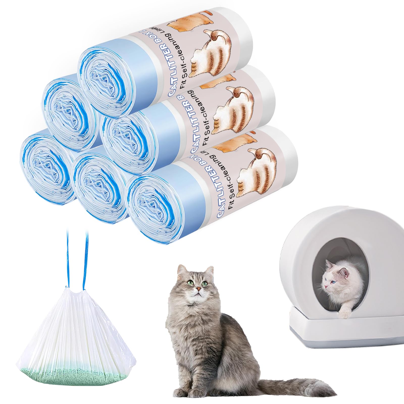 Joddguu 120 Pack Cat Litter Box Liners Compatible With Mw-Sc01/Mw-Sc02/Mw-Lr01 Automatic Cat Litter Box, Drawstring Heavy Duty K