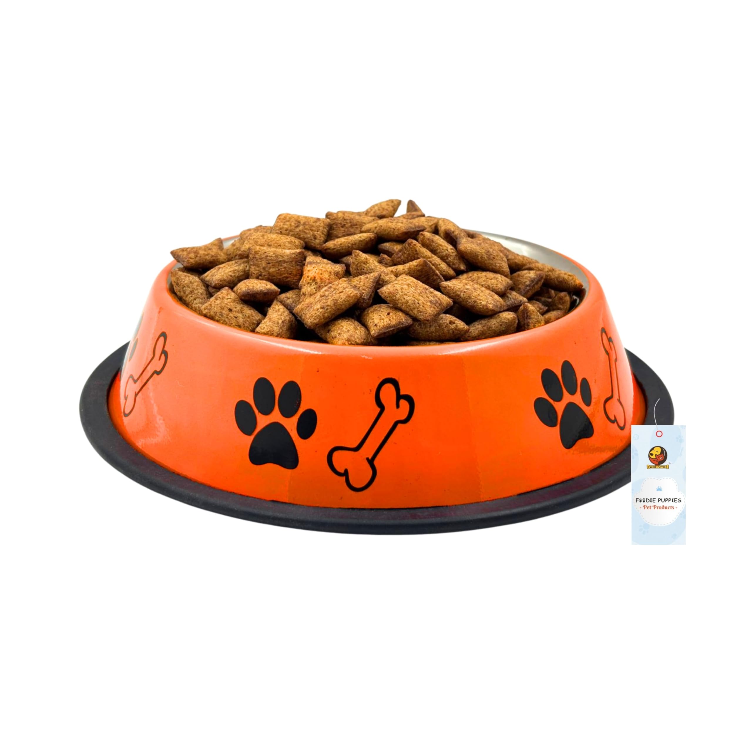 Foodie Puppies Stainless Steel Paw Bone Printed Bowl For Dogs, Cats & Any Pets  1800Ml, Large (Fiery Orange) I NonSkid Rubber 