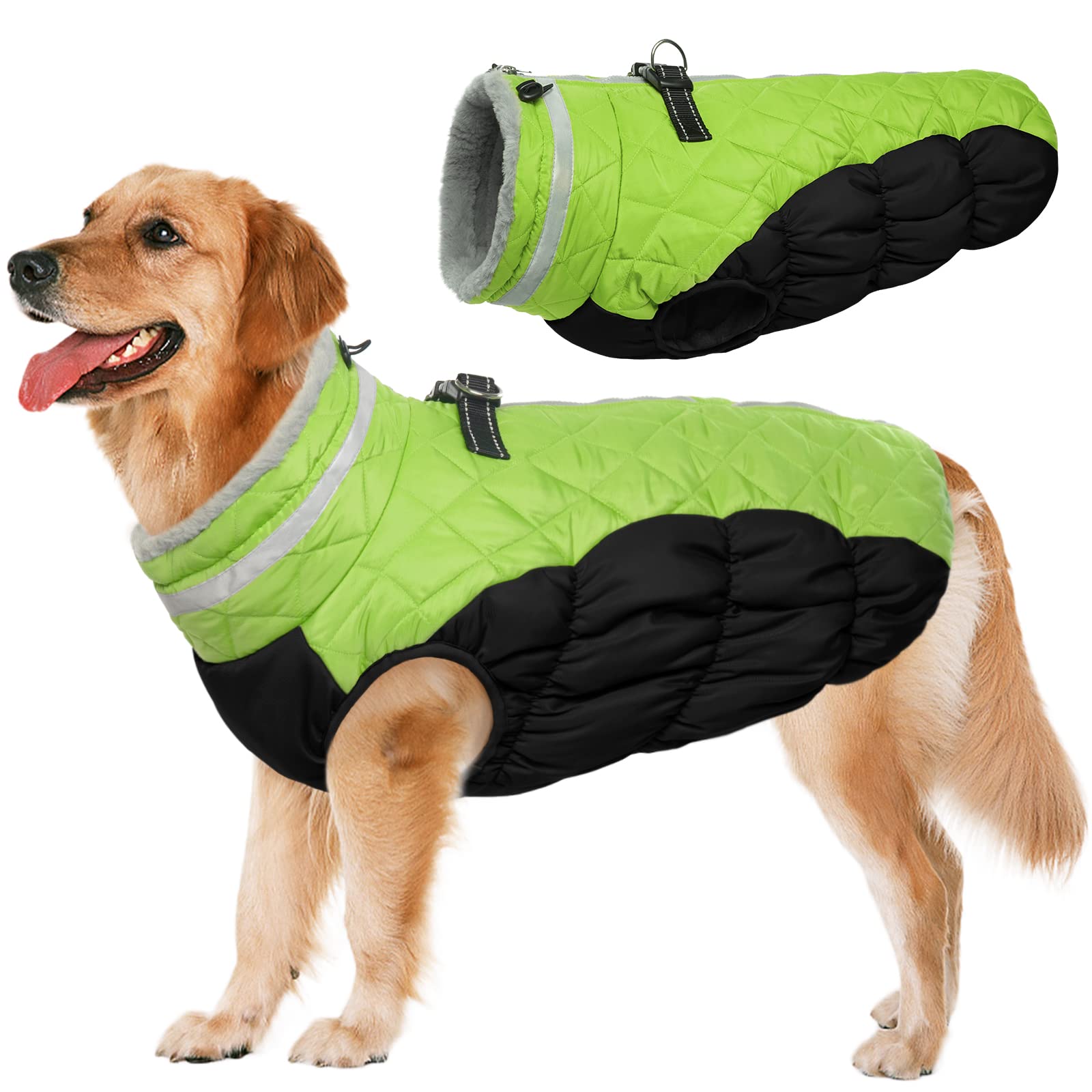 LeLePet Warm Fleece Dog Jacket, XX-Large, Lime, Adjustable, Reflective, Water-Resistant, Windproof, Turtle Neck, for Small Mediu