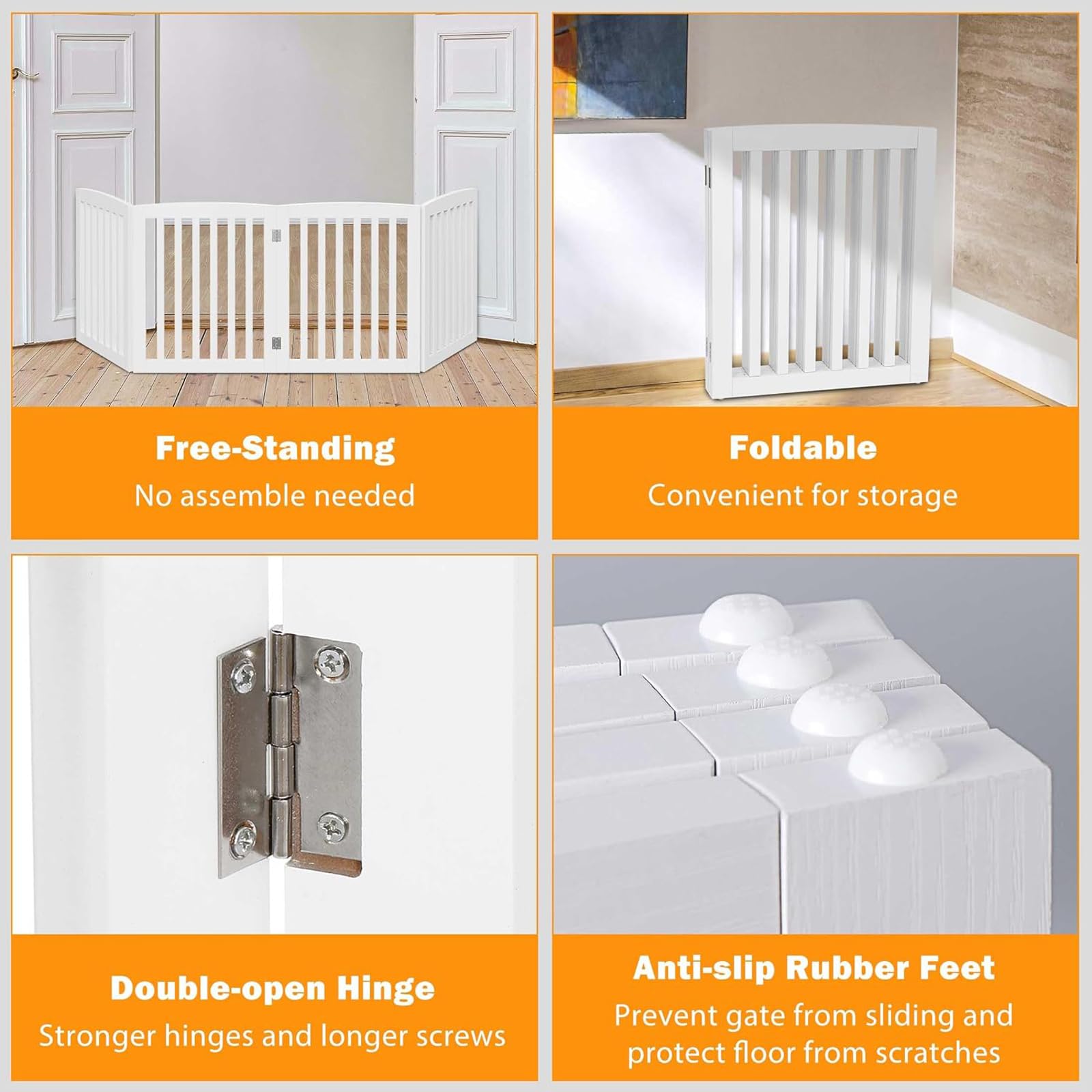 Epetlover Extra Wide Dog Gate 82 X 24 Inch Freestanding Indoor Pet Door For House Doorways Stairs Halls, Foldable Wood Safety Fence 4 Panels, White