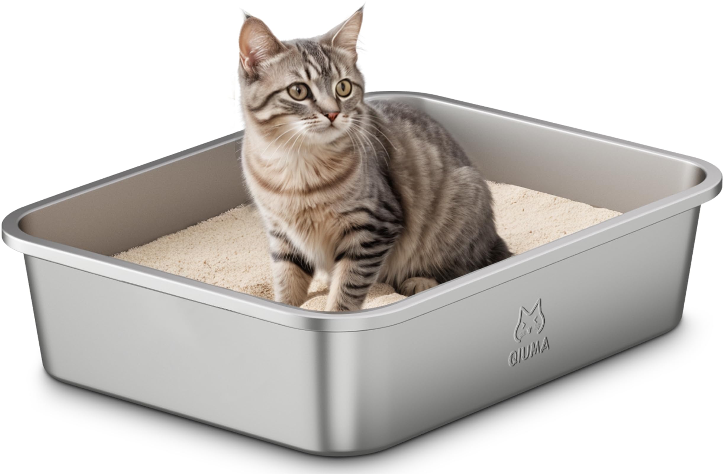 Qiuma Stainless Steel Litter Box, Metal Cat Litter Box with High Sides, Odor-Free, Non-Stick, Easy to Clean, 17.6  13.6  6, Idea