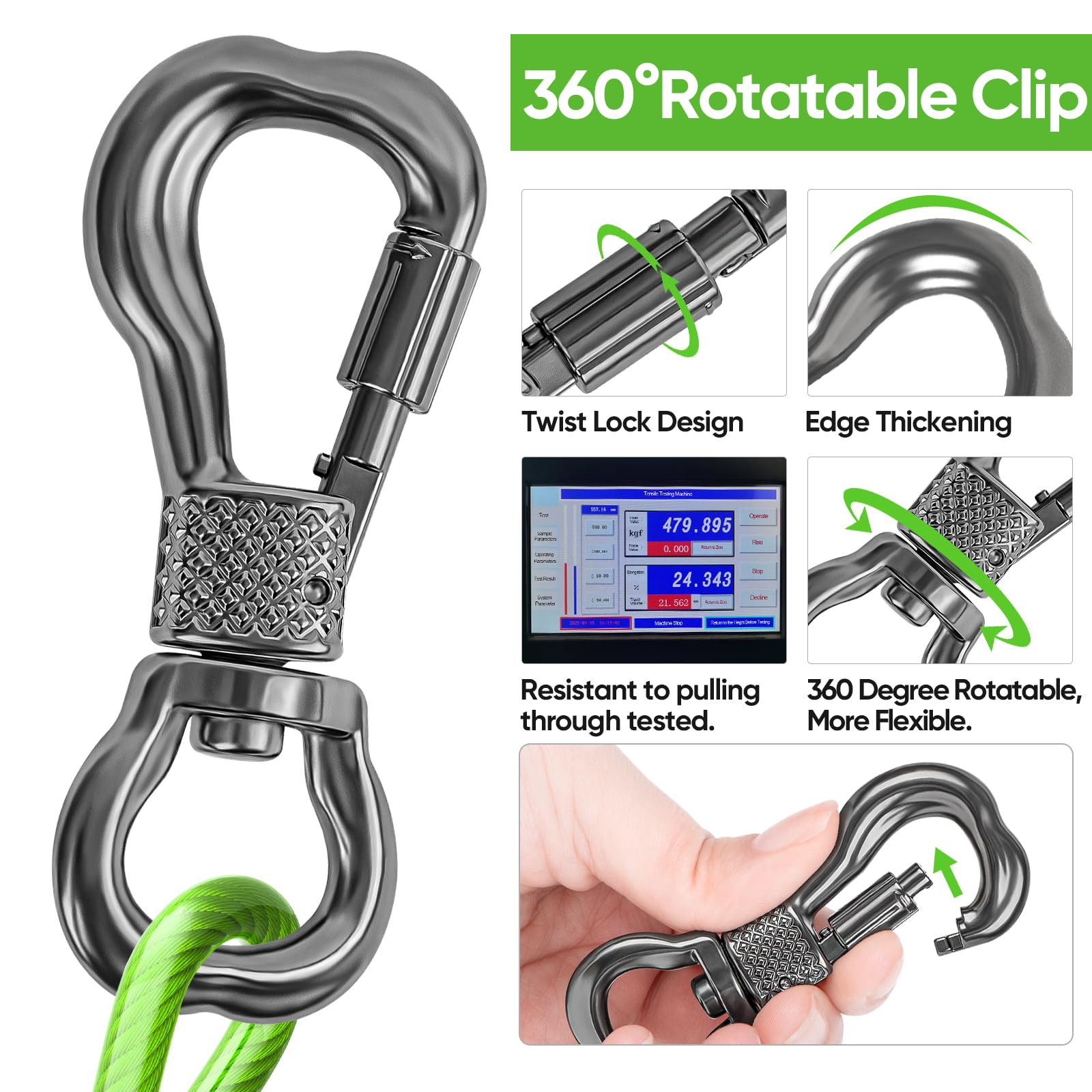 Tresbro 15Ft Reflective Tie Out Cable For Dogs Up To 250 Pounds, Steel Wire Lead Leash Cable With Stainless Rotatable Clip, Ligh