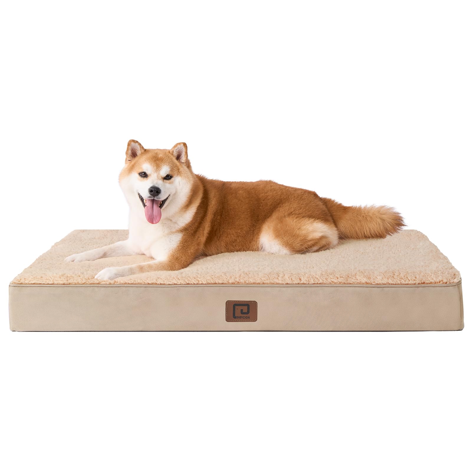 Eheyciga Orthopedic Dog Beds For Large Dogs With Removable Washable Cover For Crate, Khaki, 35X23