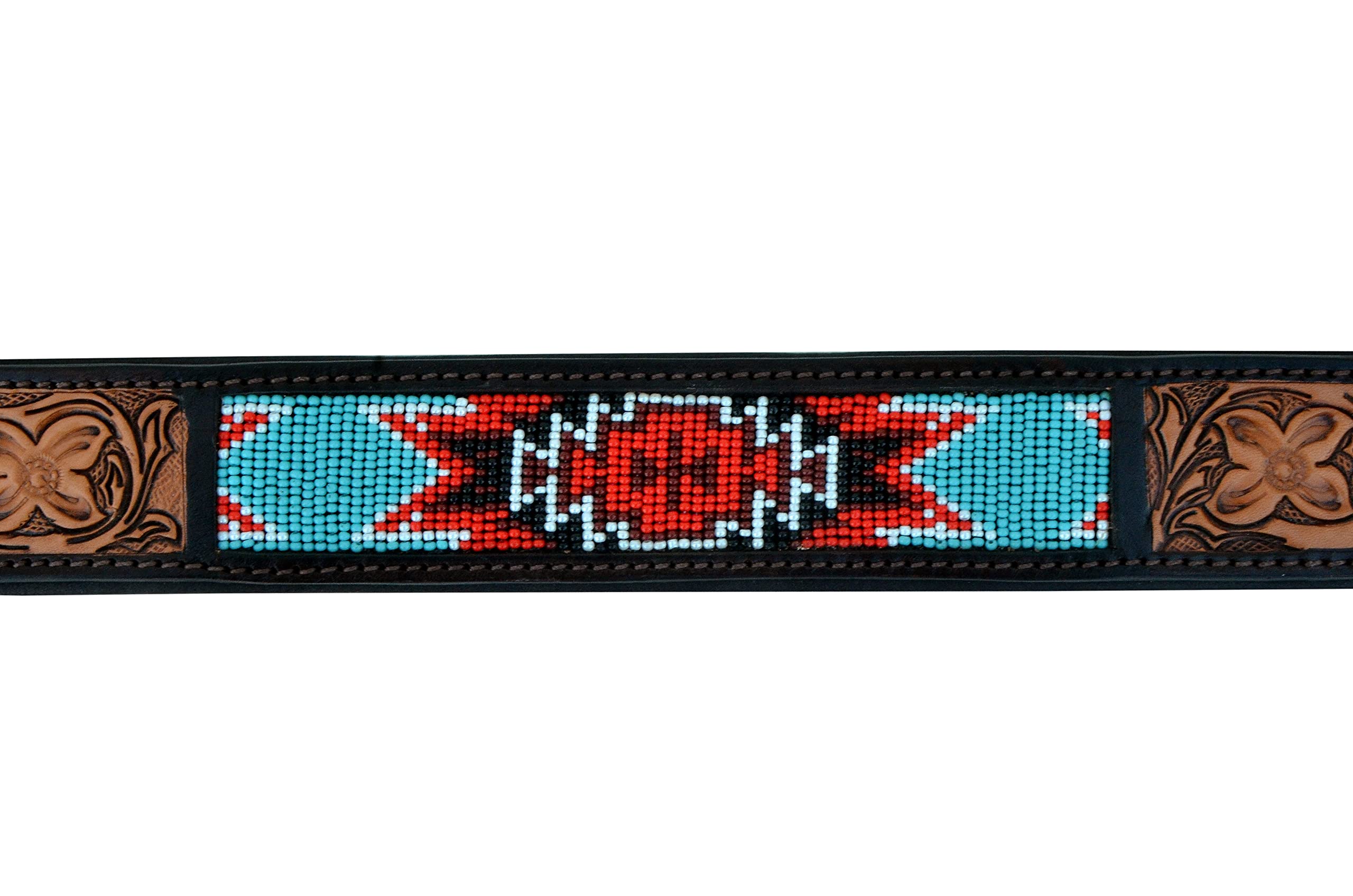 Affilare Genuine Leather Western Heavy Duty Dog Collar Western Style Hand Tooled Adjustable Beaded And Padded Cushioned For Pupp
