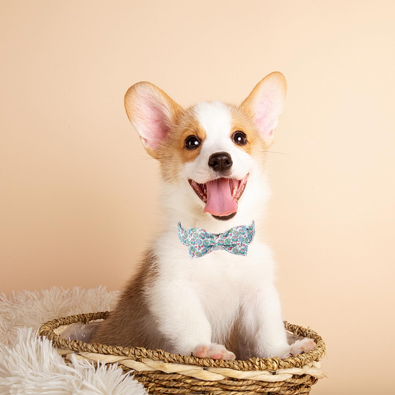 Babole Pet Easter Dog Collar With Bow Tie, Eggs Bowtie With Safety Metal Buckle, Cute Boy Girl Bunny Collar For Small Medium Dog