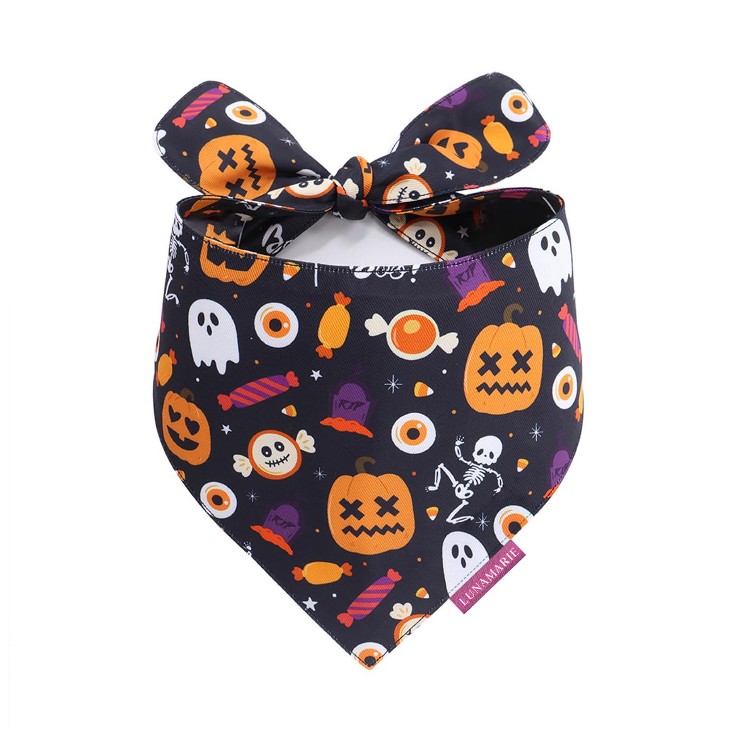 Lunamarie - Luxury Cat And Dog Bandanas - Halloween Designs | Premium Silky Poly Fabric | 100% Handmade Custom Shape Dual Layered Small, Medium, Large Cat Scarf (Trick-Or-Treat, Small)