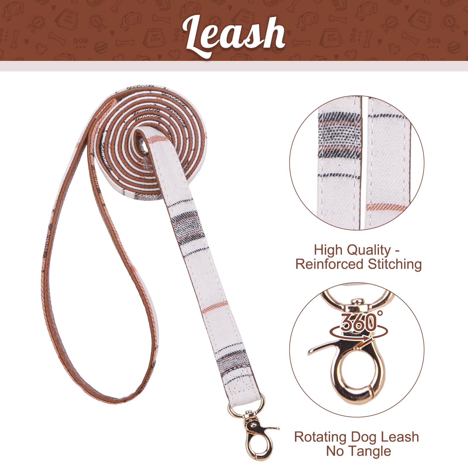 Expawlorer Dog Collar And Leash Set - Classic Plaid Medium Dog Collar With Bow Tie, Cute Collar And Leash Set, Adjustable Dog Co
