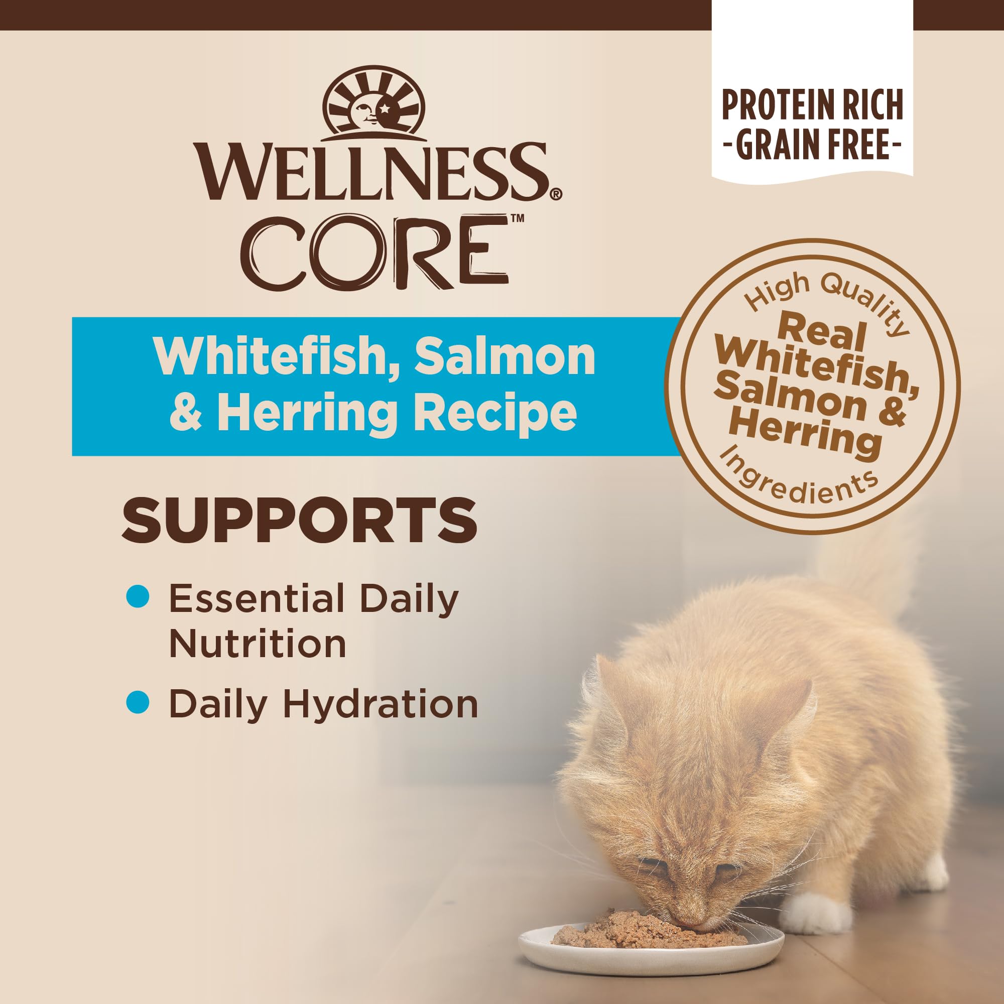 Wellness CORE Grain-Free Wet Cat Food, Natural Canned Food for Cats, Made with Real Meat (Whitefish, Salmon & Herring, 5.5 oz Ca