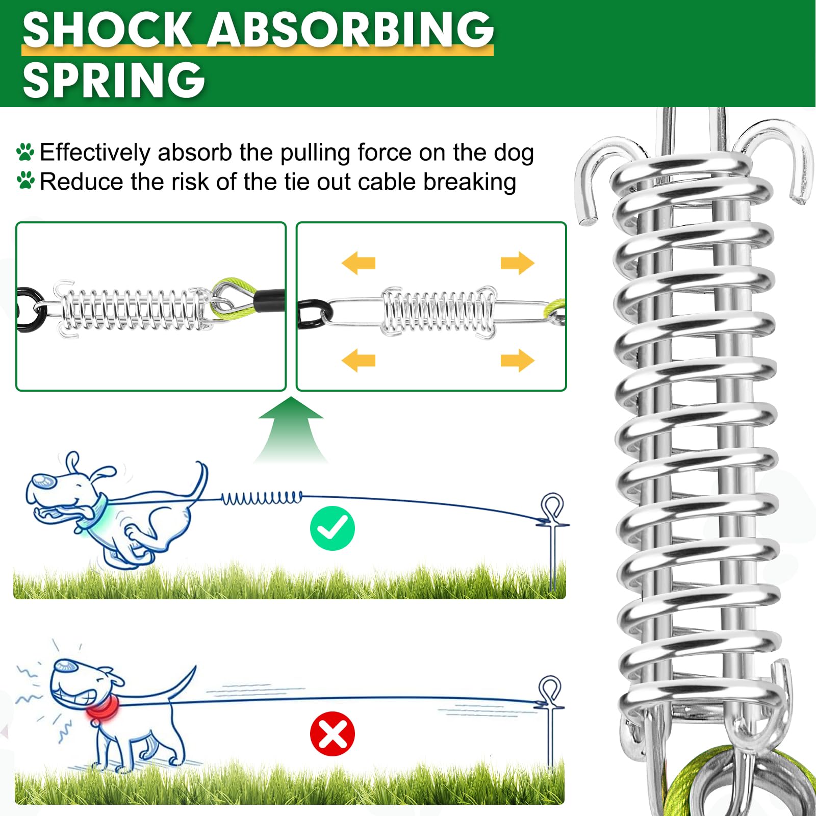 Snagle Paw Dog Leads For Yard 70Ft-1000Lbs Break Strength,Heavy Duty Tie Out Cable For Dogs With Swivel Lockable Hook & Spring,C