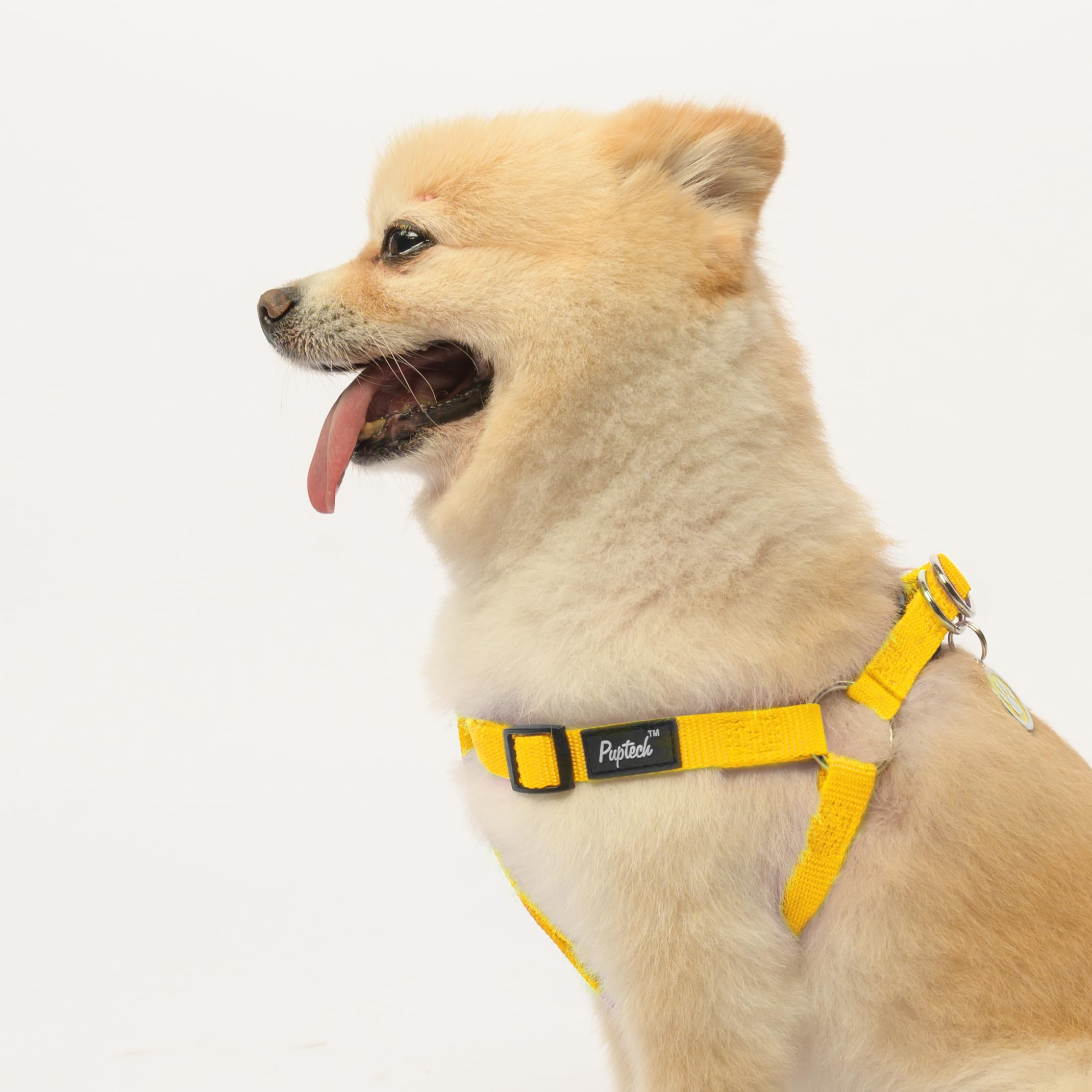 Pupteck No Pull Dog Harness Soft Adjustable Basic Nylon Step In Puppy Vest Outdoor Walking With Id Tag, Yellow, M