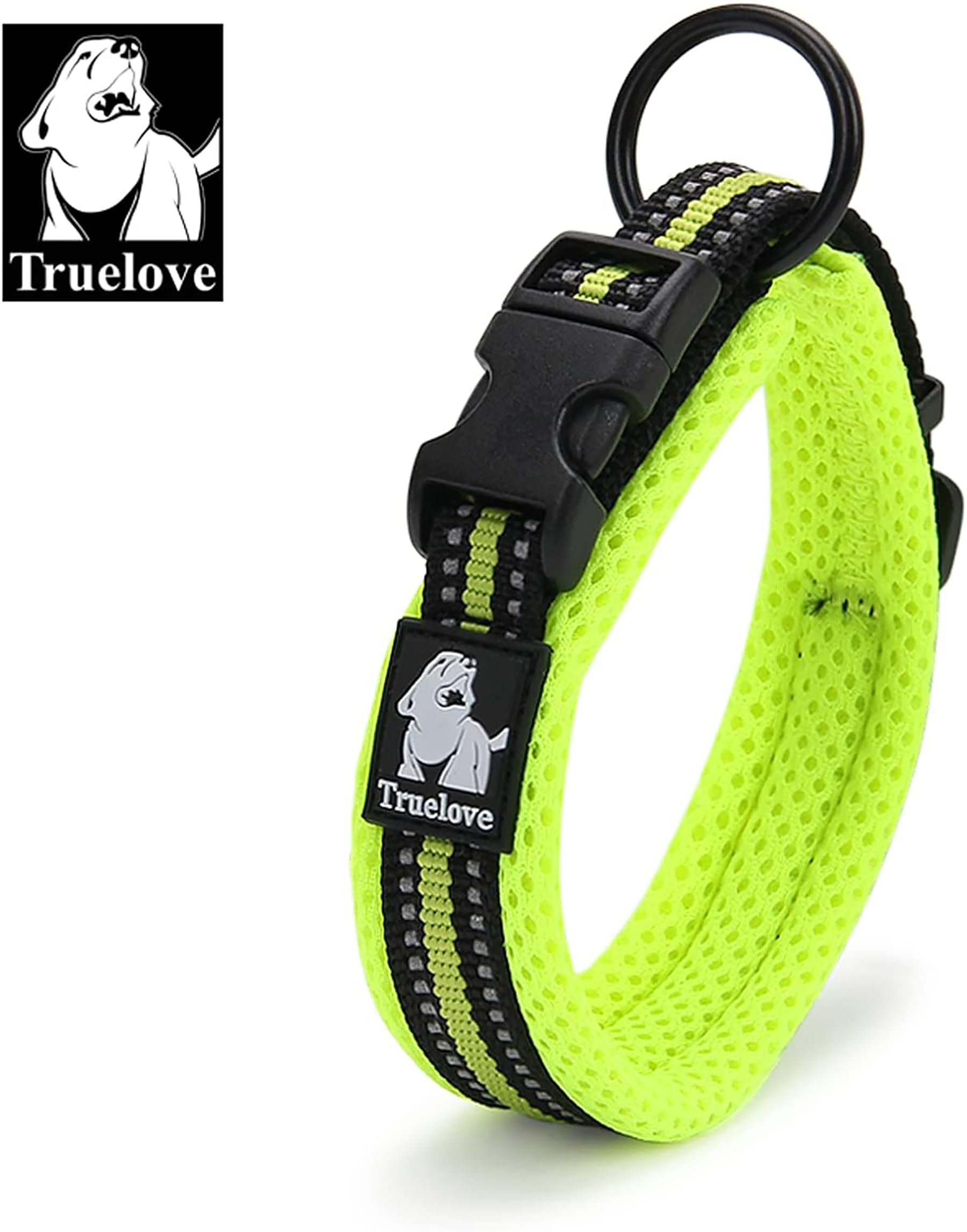 Truelove Dog Collar Reflective Premium Duraflex Buckle,High Grade Nylon Webbing No Choke Basic Collars Tlc5011(Neon Yellow,Xl)