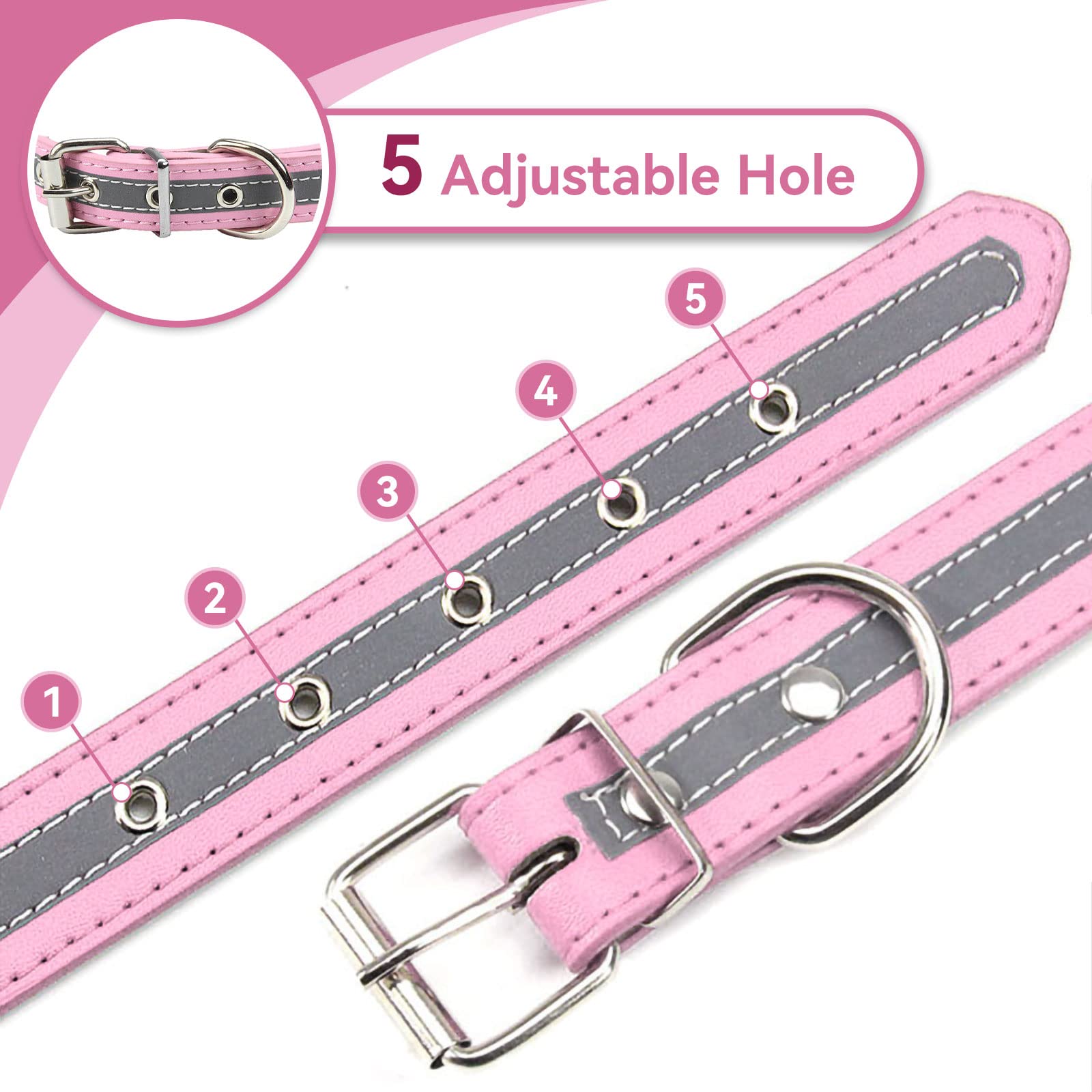 Petcare Reflective Dog Collar With Cute Paw Rivet Studded Funny Soft Pu Leather Adjustable Puppy Dog Collars For Small Medium Large Dogs Cats (Pink,Small)