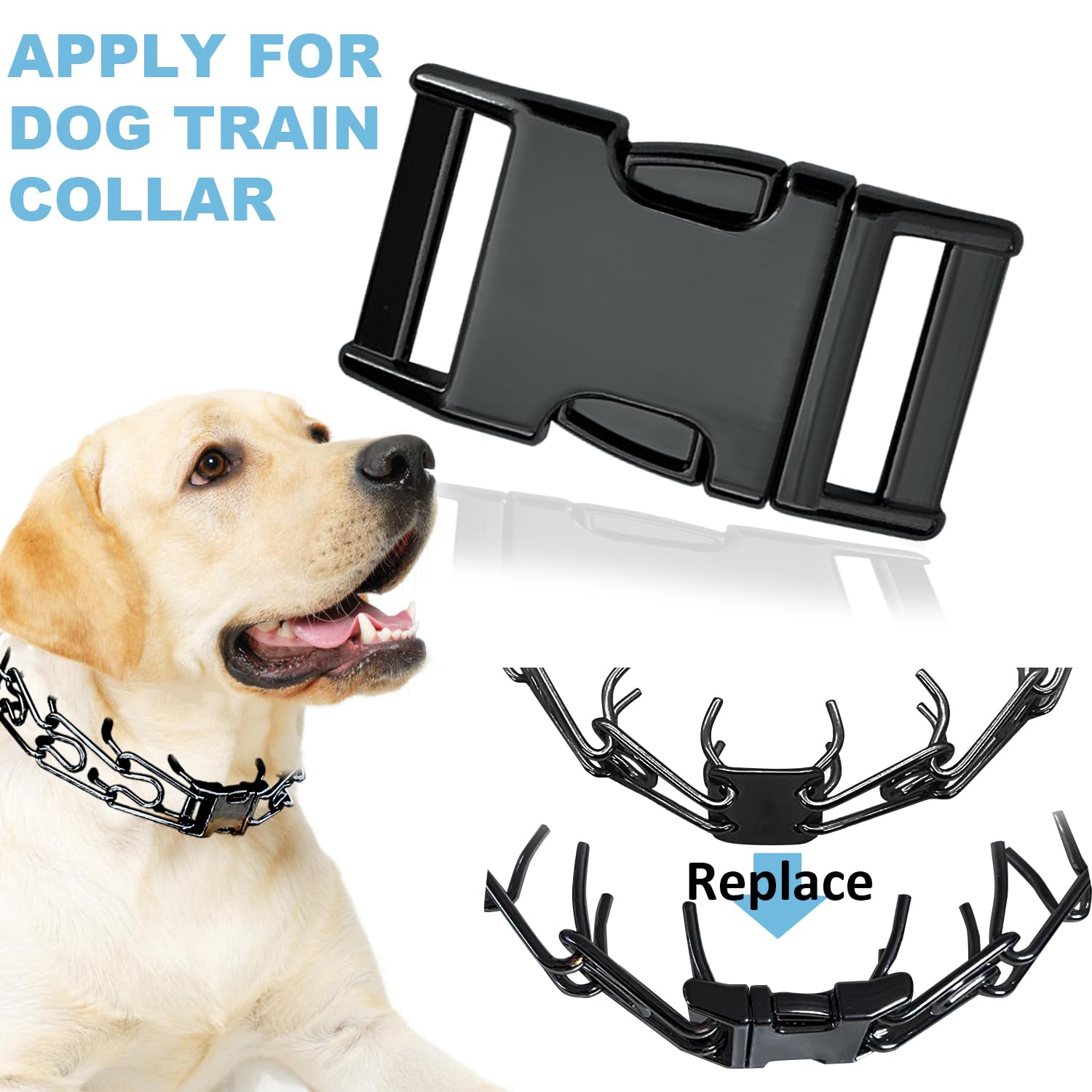 Maorislx Dog Collar Buckle, Fastener Stainless Steel Buckle For Small Medium Large Dogs Collar Steel Chrome Plated (Black, M:3.0