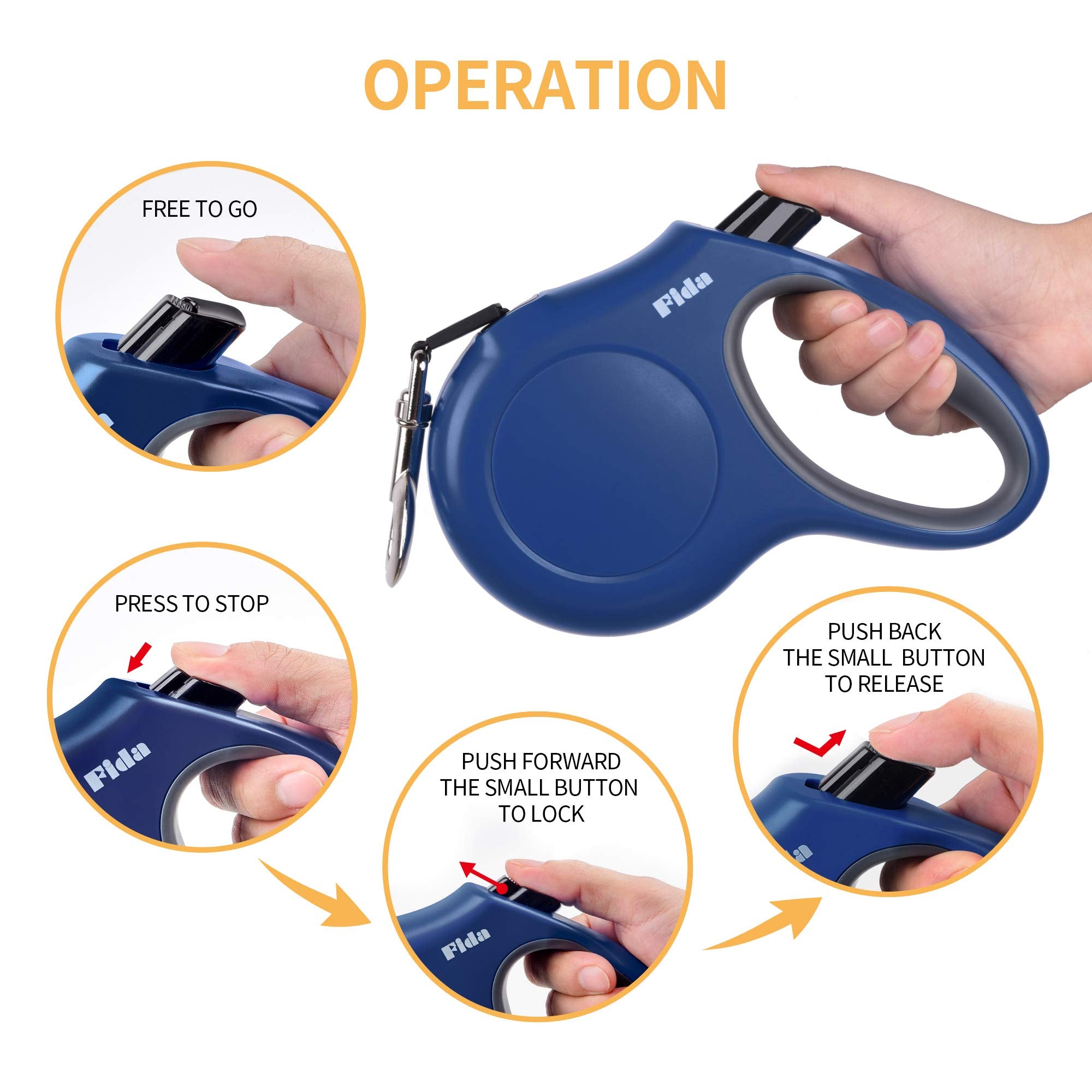 Fida Retractable Dog Leash, 16 Ft Dog Walking Leash For Large Dogs Up To 110Lbs, Tangle Free,Navy Blue