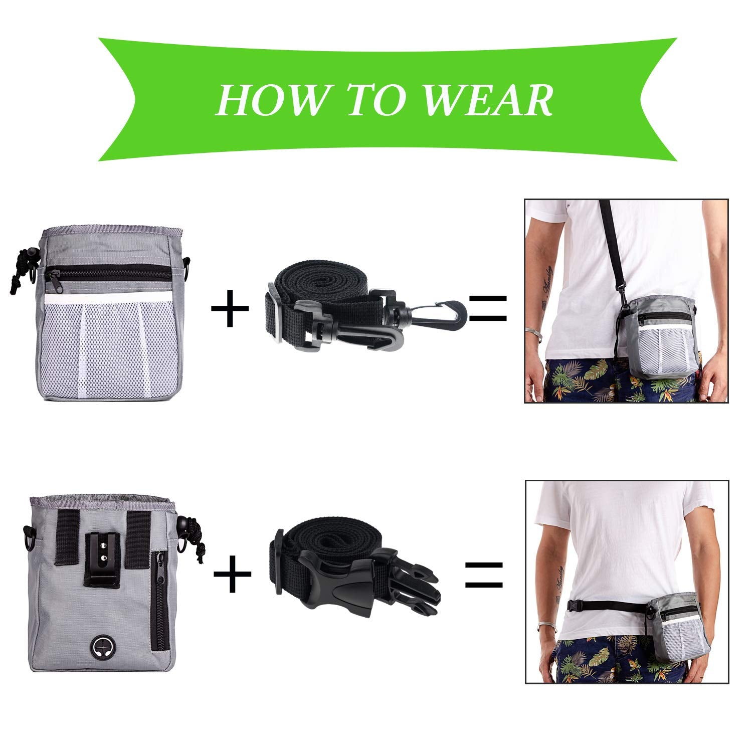 D-BUY 4-in-1 Dog Training Set, Puppy Training Treats- Dog Treat Training Pouch, Bark Control Whistle, Dog Doorbells, Dog Clicker