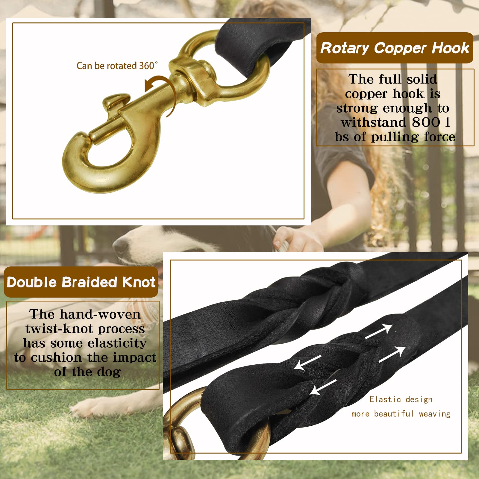 Meruogkar Leather Dog Leash 6Ft X 1/2 Inch,Strong Heavy Duty Genuine Leather Braided Dog Training Leash, Soft And Comfortable Le