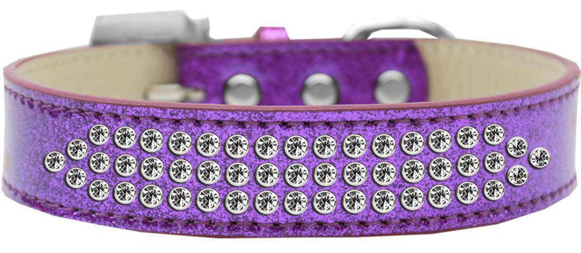 Mirage Pet Products Three Row Clear Crystal Ice Cream Dog Collar, Size 12, Gold