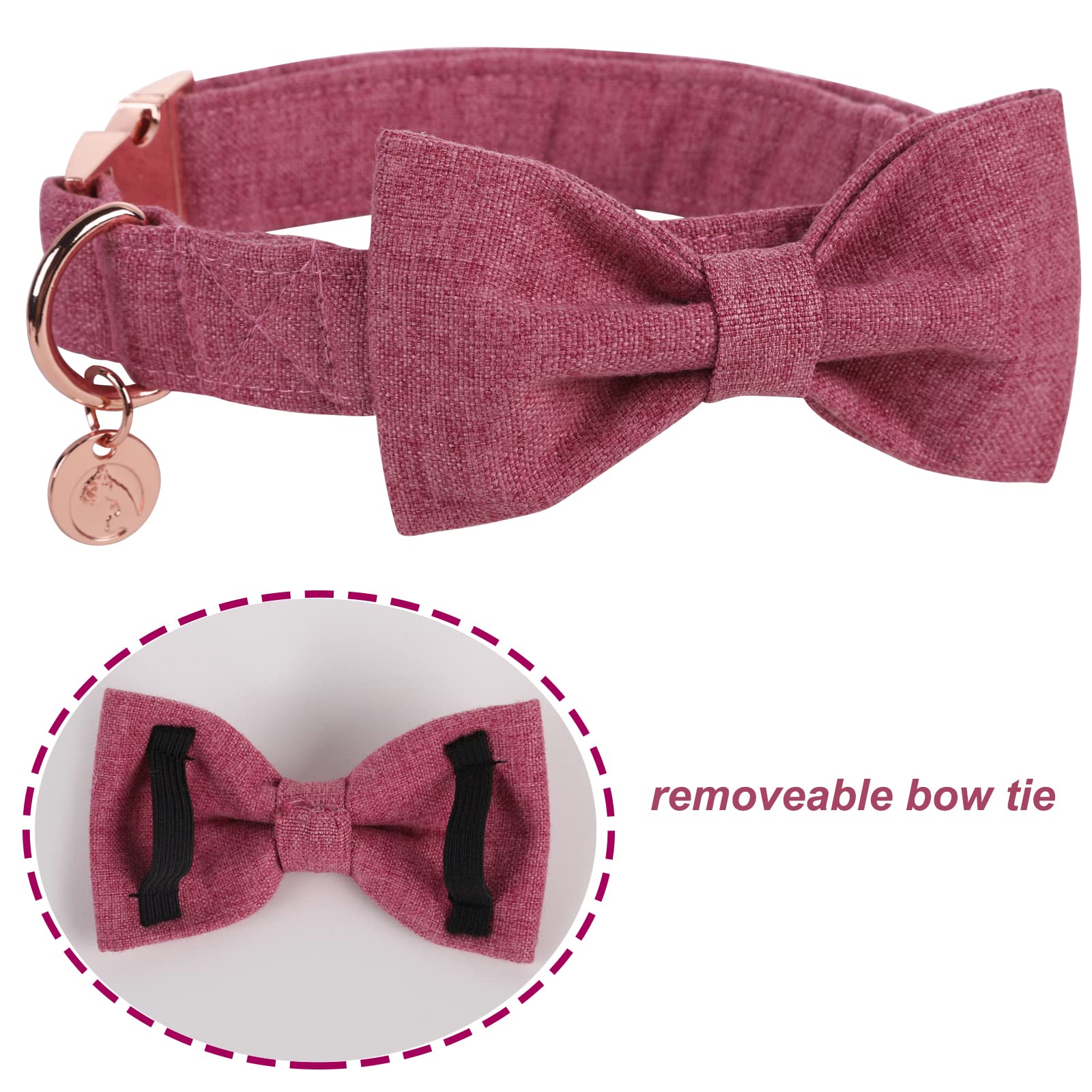 Dogwong Pink Dog Collar With Bow, Soft Cotton Pet Collar Durable Adjustable Puppy Collar For Small Medium Large Dogs