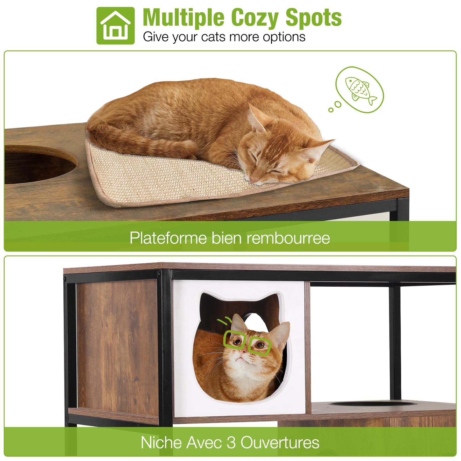 Gutinneen Cat Litter Box Enclosure Cat Tree With Hidden Litter Box Furniture Cat Tower Cat Condo With Cat Cave, Scratching Post,