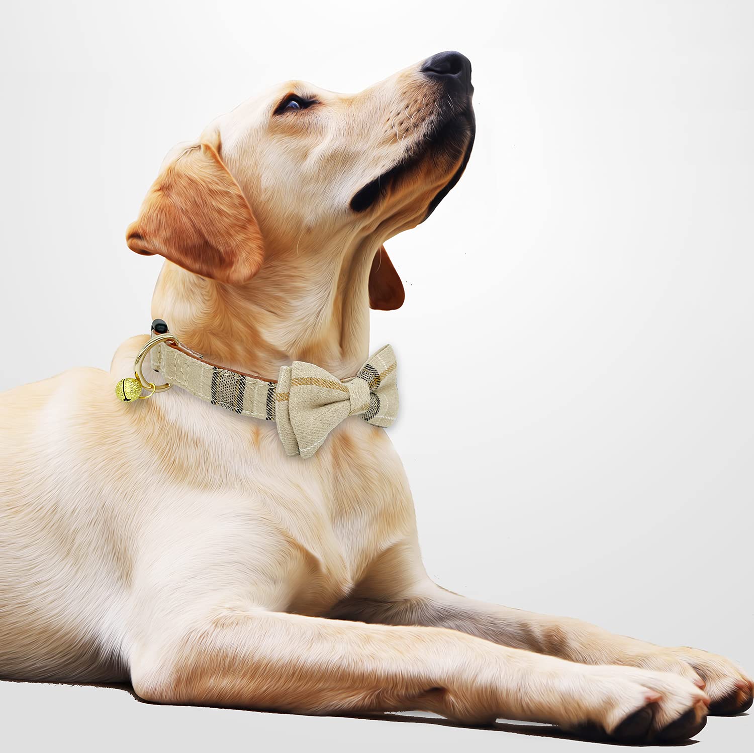 Kudes 2 Pack/Set Dog Collars With Bow Tie And Bells, Adjustable Cute Dog Bow Ties Collar For Small/Medium/Large Boys And Girls Pets (Beige & Brown, M(11.8''-17.8''))