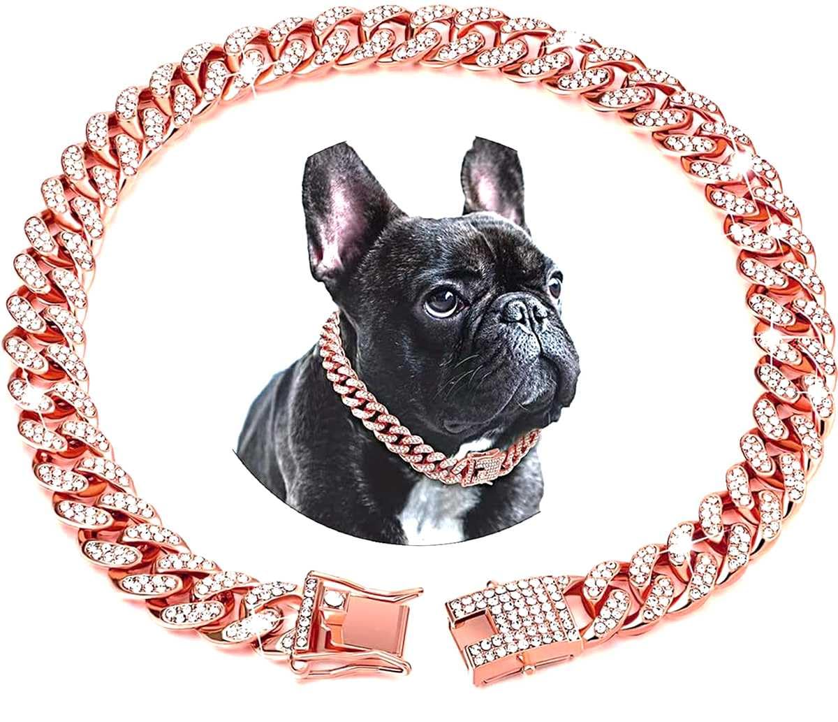 Haoyueer Dog Chain Collar Cuban Link 13Mm Wide Dog Necklace Metal Cat Crystal Collar Jewelry Accessories For Small Medium Large 