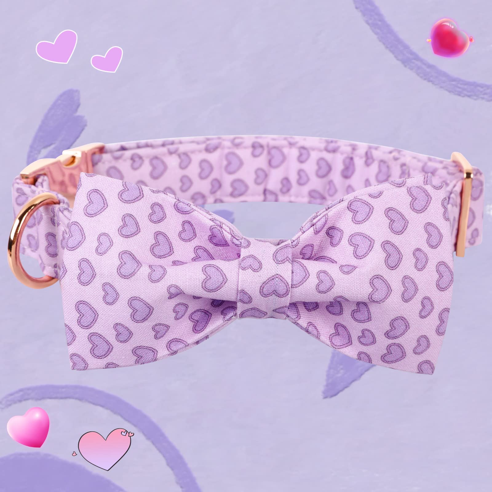 Elegant Little Tail Valentine'S Dog Collar With Bow, Cute Heart Dog Bowtie Pet Gift Dog Collar For Medium Dogs