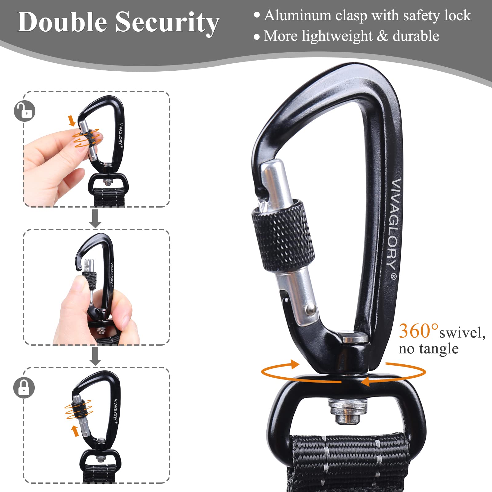 Vivaglory Dog Leash With Lightweight Aluminum Clasp & 2 Padded Handles, 6Ft Nylon Dog Leash Lead Heavy Duty Safety No Pull Climb