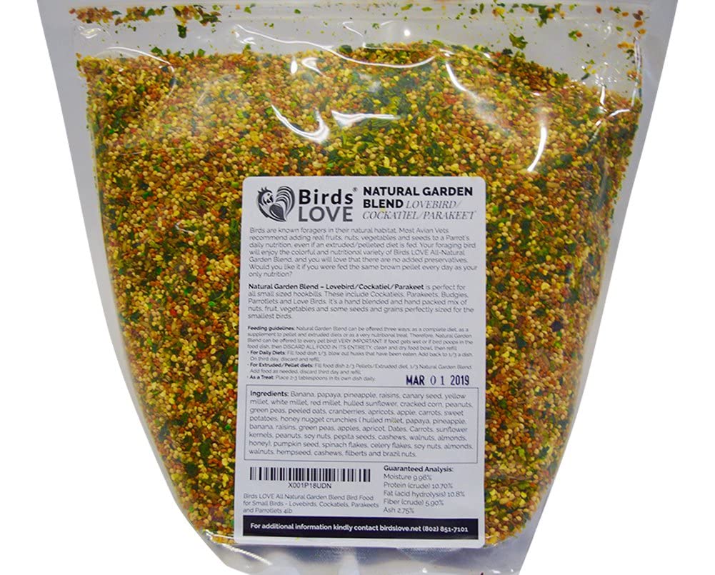 Birds LOVE All Natural Garden Blend Bird Food for Small Birds - Lovebirds, Cockatiels, Parakeets and Parrotlets 4lb