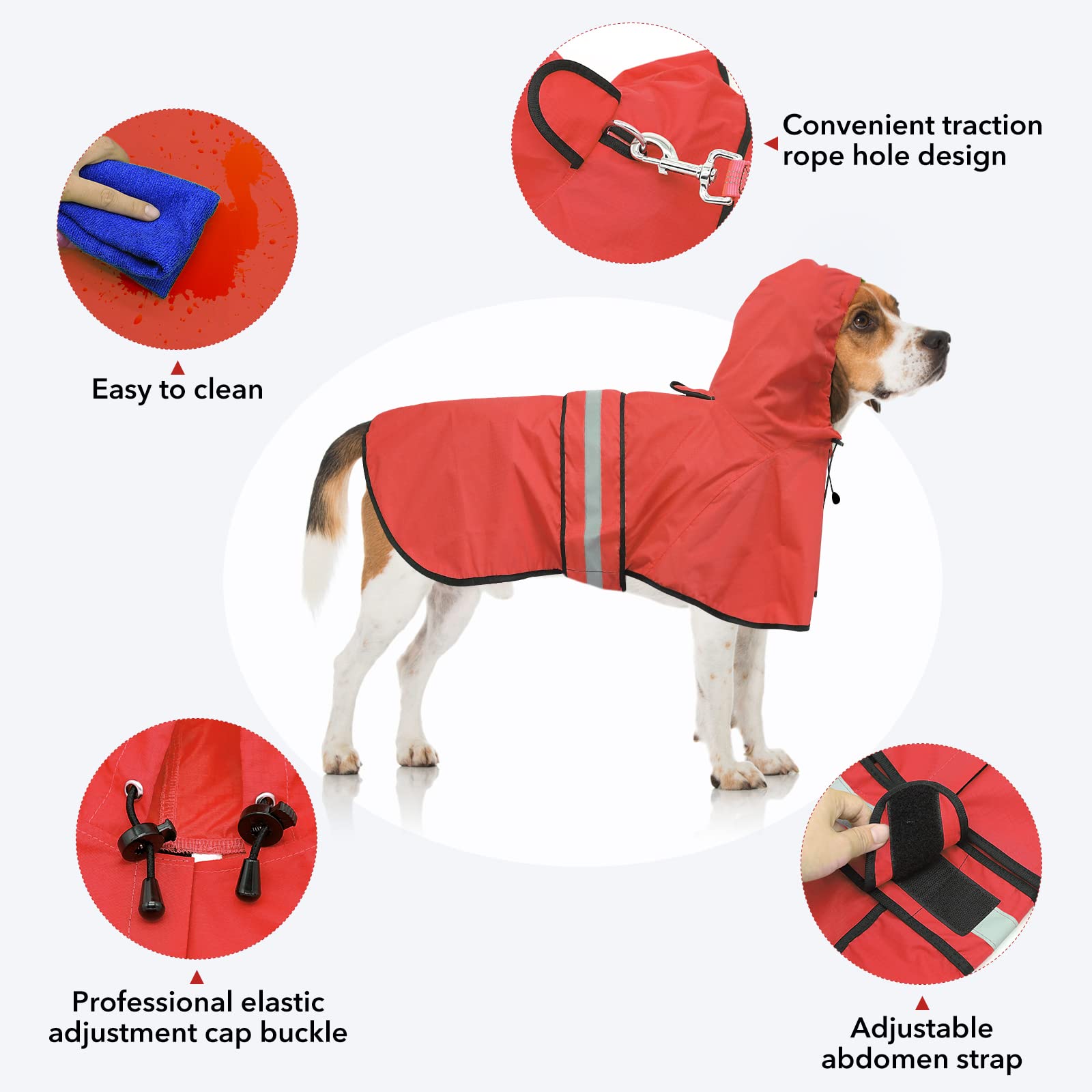 Ezierfy Waterproof Reflective Dog Raincoat - Adjustable Hooded Slicker Poncho Pet Rain Coat, Lightweight Dog Rain Jacket For Sma