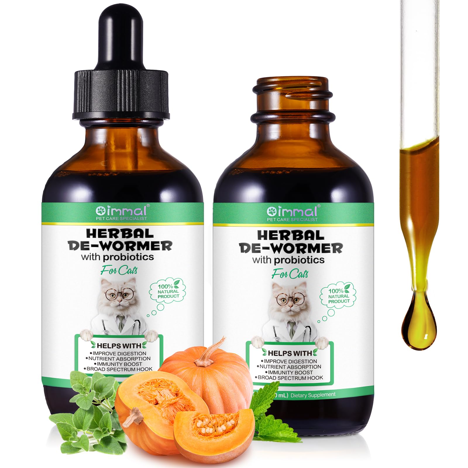2Packs Specifically Formulated for Cats, Cats Natural Broad Spectrum Treatment Intestinal Defense with Probiotic,Herbal Cleanse,